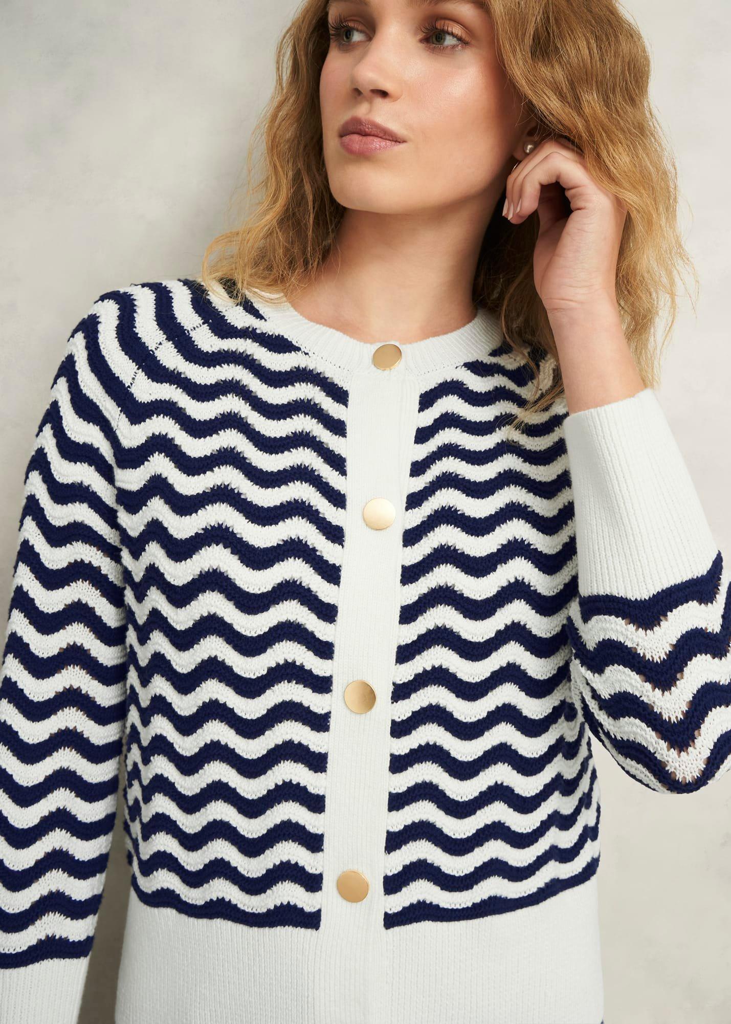 Lulu Cotton Cardigan, Navy Warm Ivory, hi-res