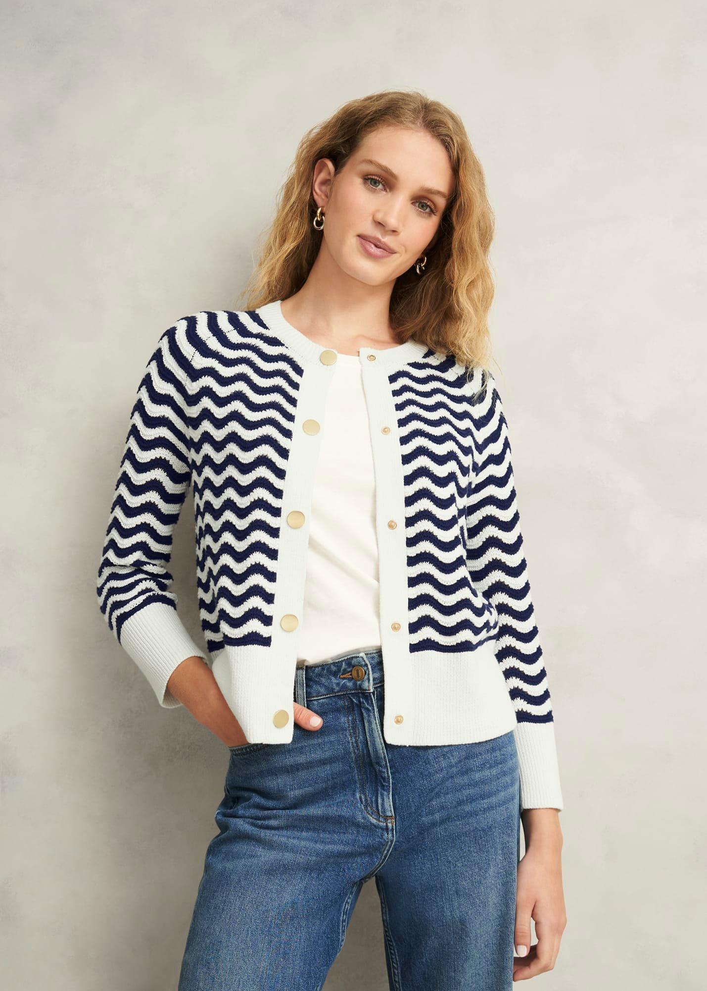 Lulu Cotton Cardigan, Navy Warm Ivory, hi-res