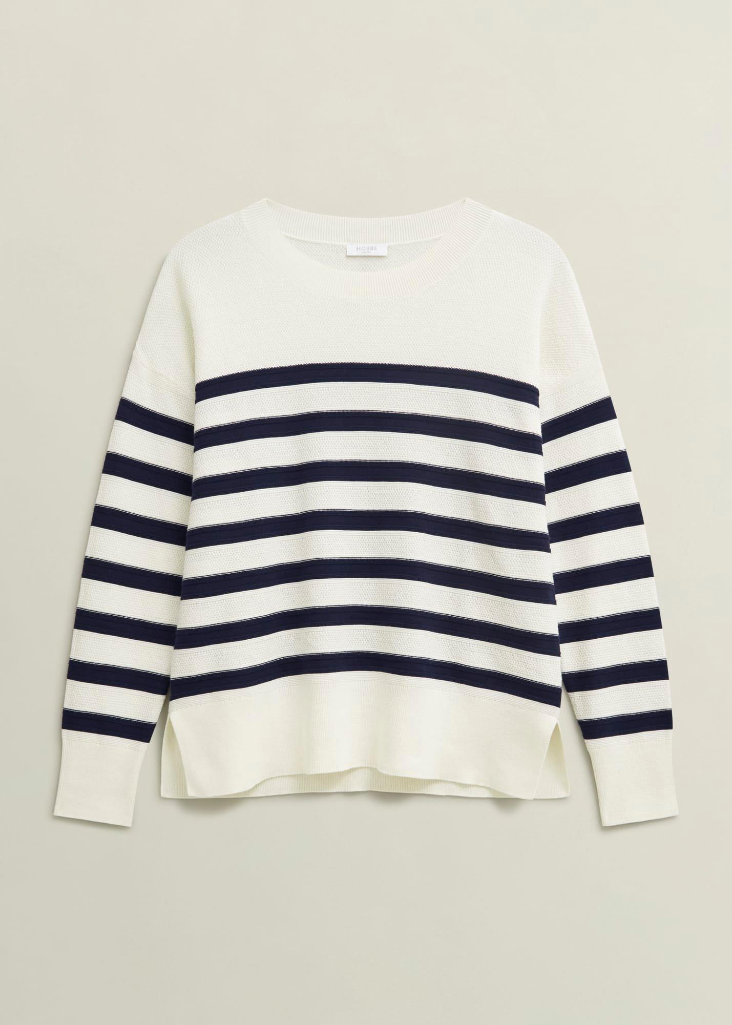 Amoura Striped Cotton Jumper, Ivory Navy, hi-res