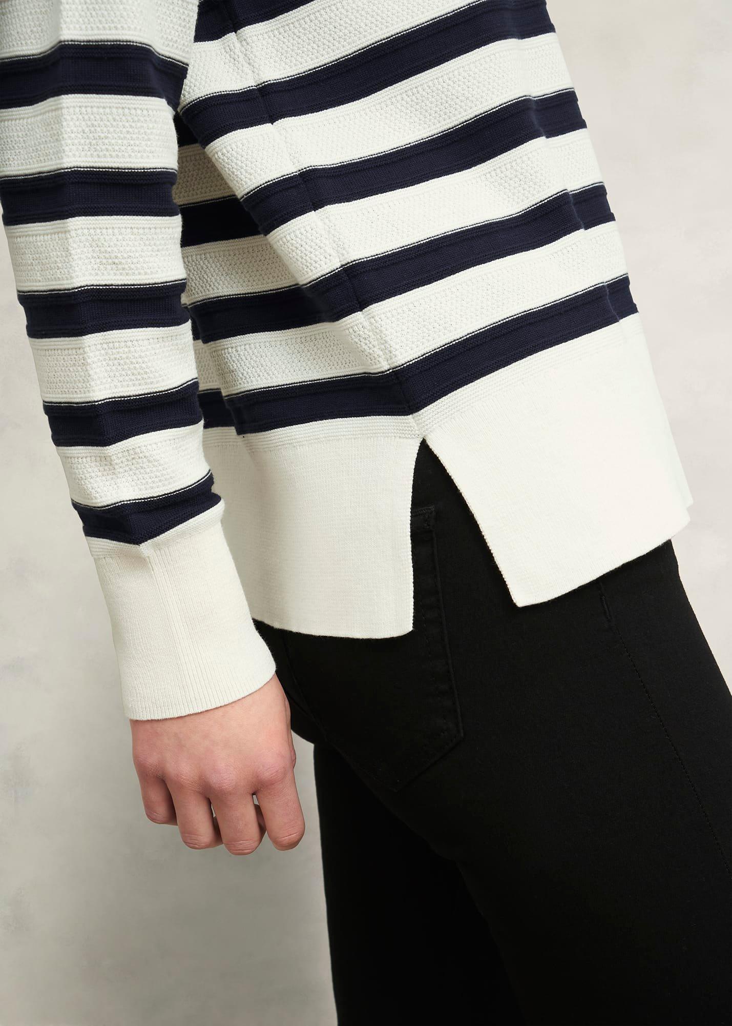 Amoura Striped Cotton Jumper, Ivory Navy, hi-res