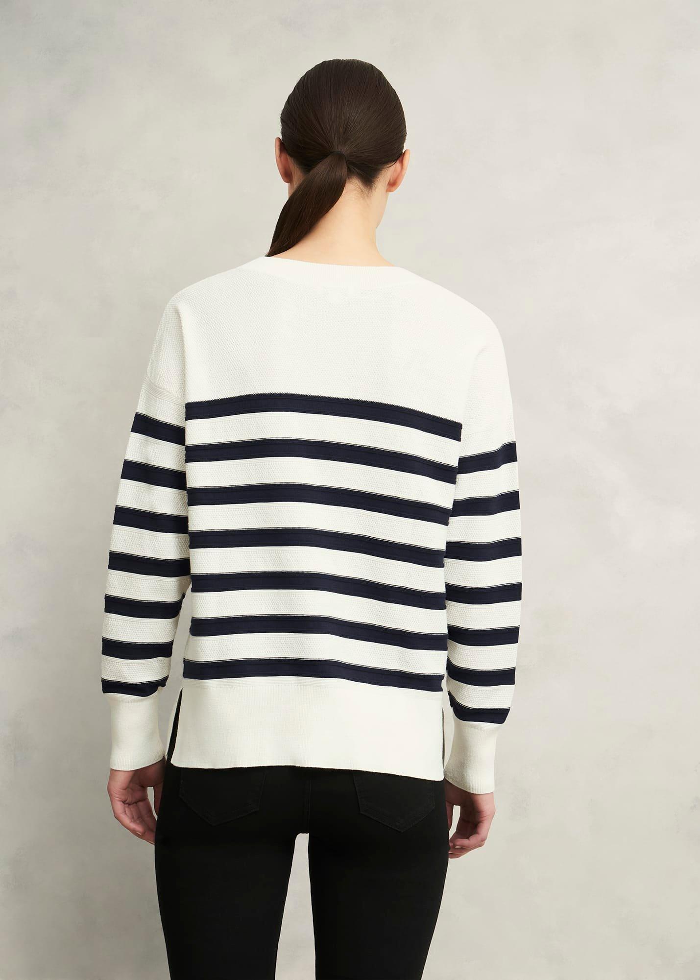 Amoura Striped Cotton Jumper, Ivory Navy, hi-res