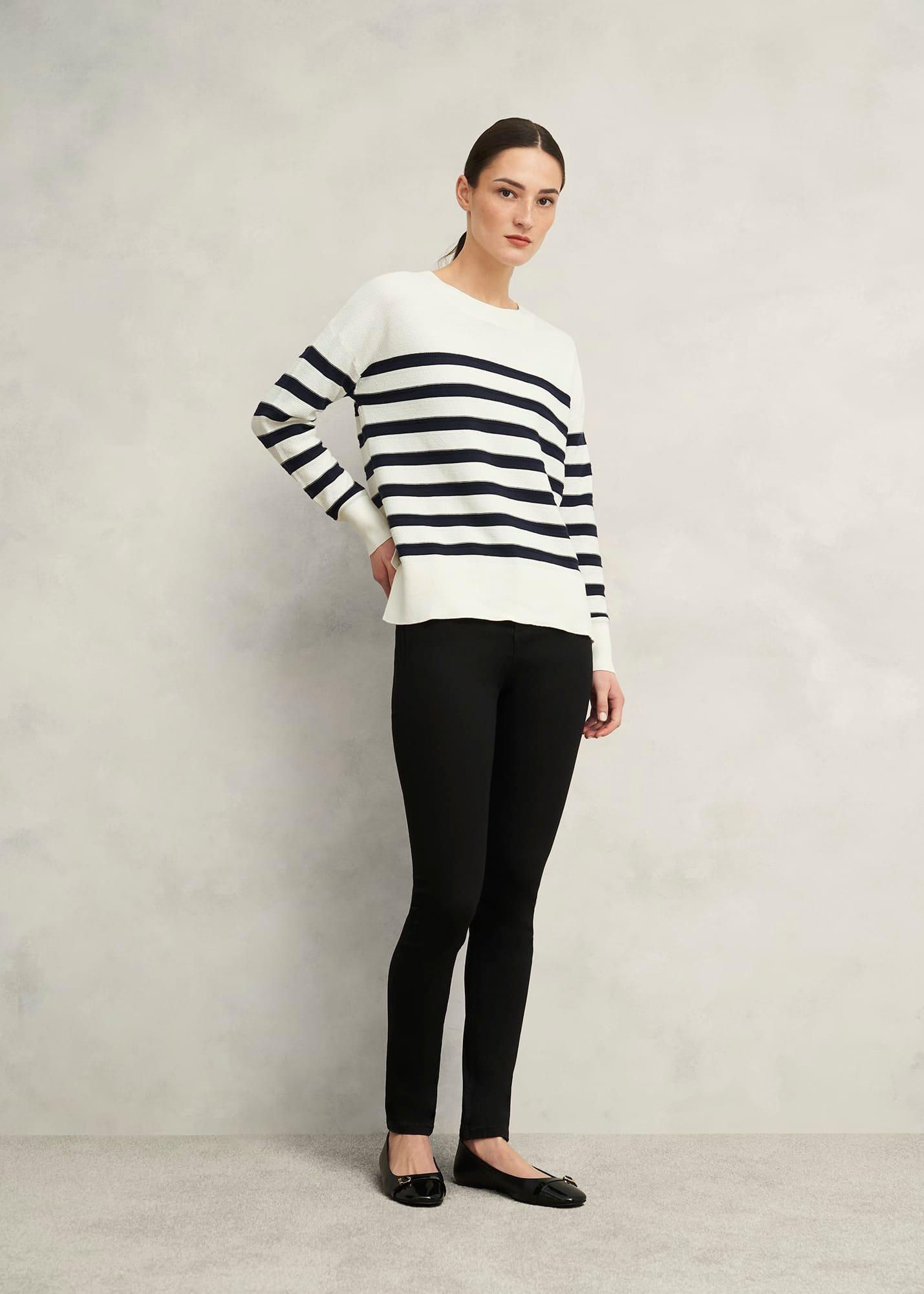 Amoura Striped Cotton Jumper, Ivory Navy, hi-res