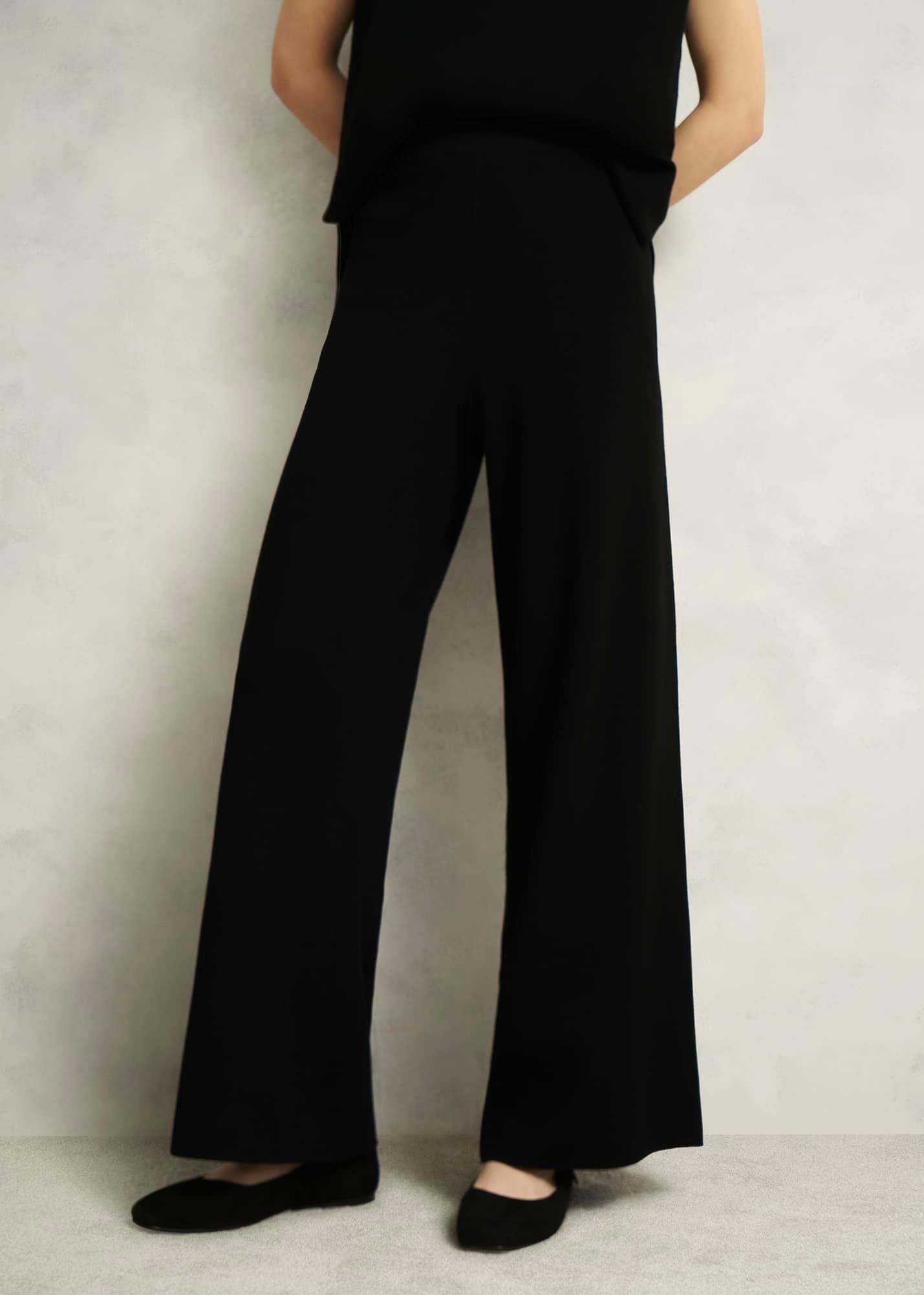 Black Harris Wide Leg Knitted Co-ord Trousers, Hobbs Black, hi-res