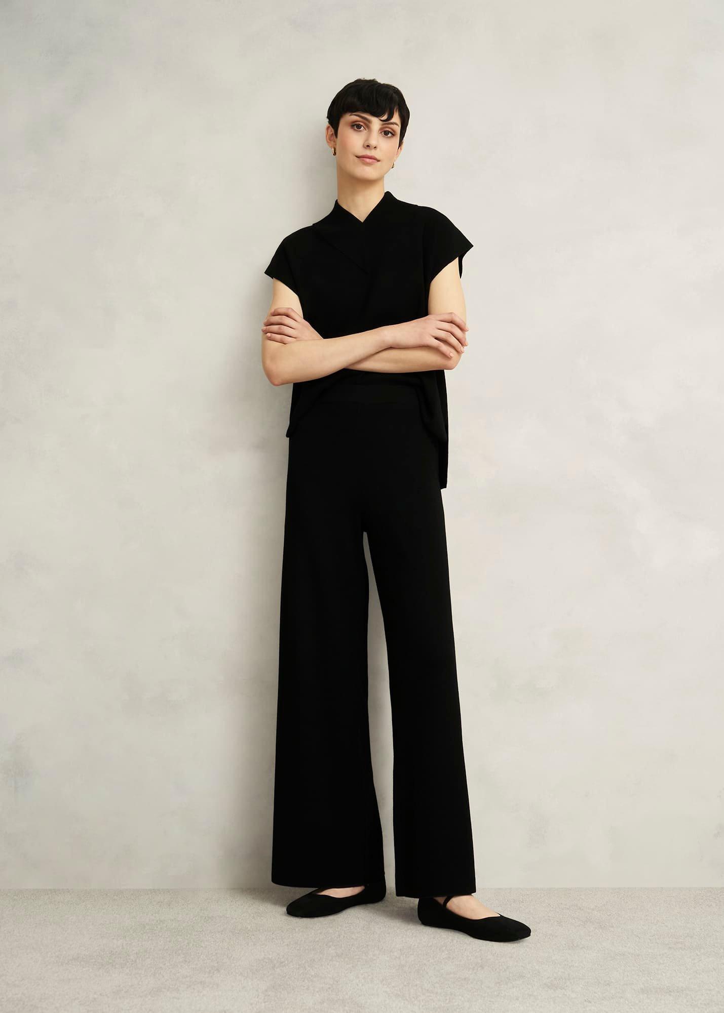Black Harris Wide Leg Knitted Co-ord Trousers, Hobbs Black, hi-res