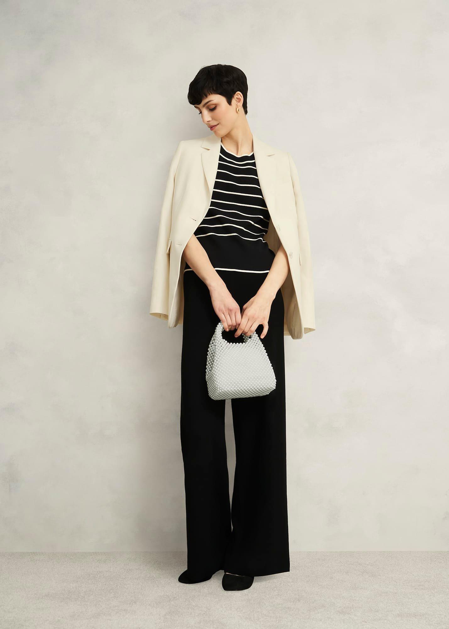 Black Harris Wide Leg Knitted Co-ord Trousers, Hobbs Black, hi-res