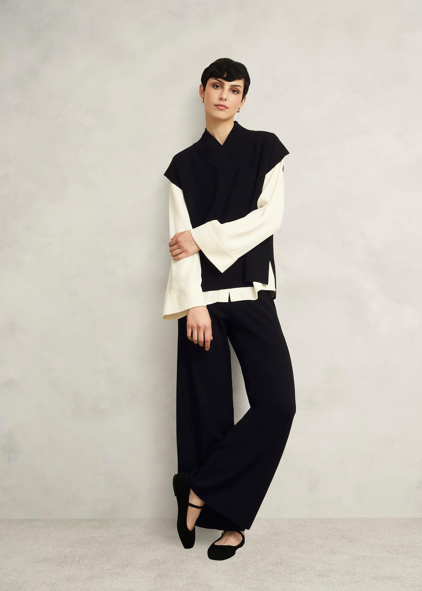 Black Harris Wide Leg Knitted Co-ord Trousers, Hobbs Black, hi-res