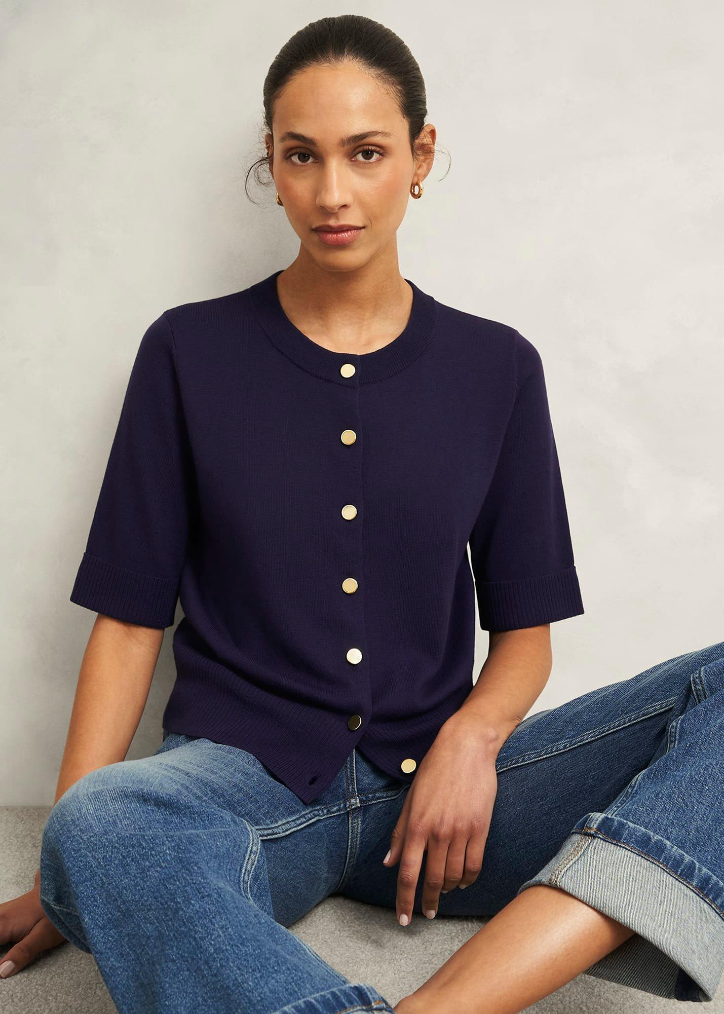 Leanne Cardigan With Wool, True Navy, hi-res