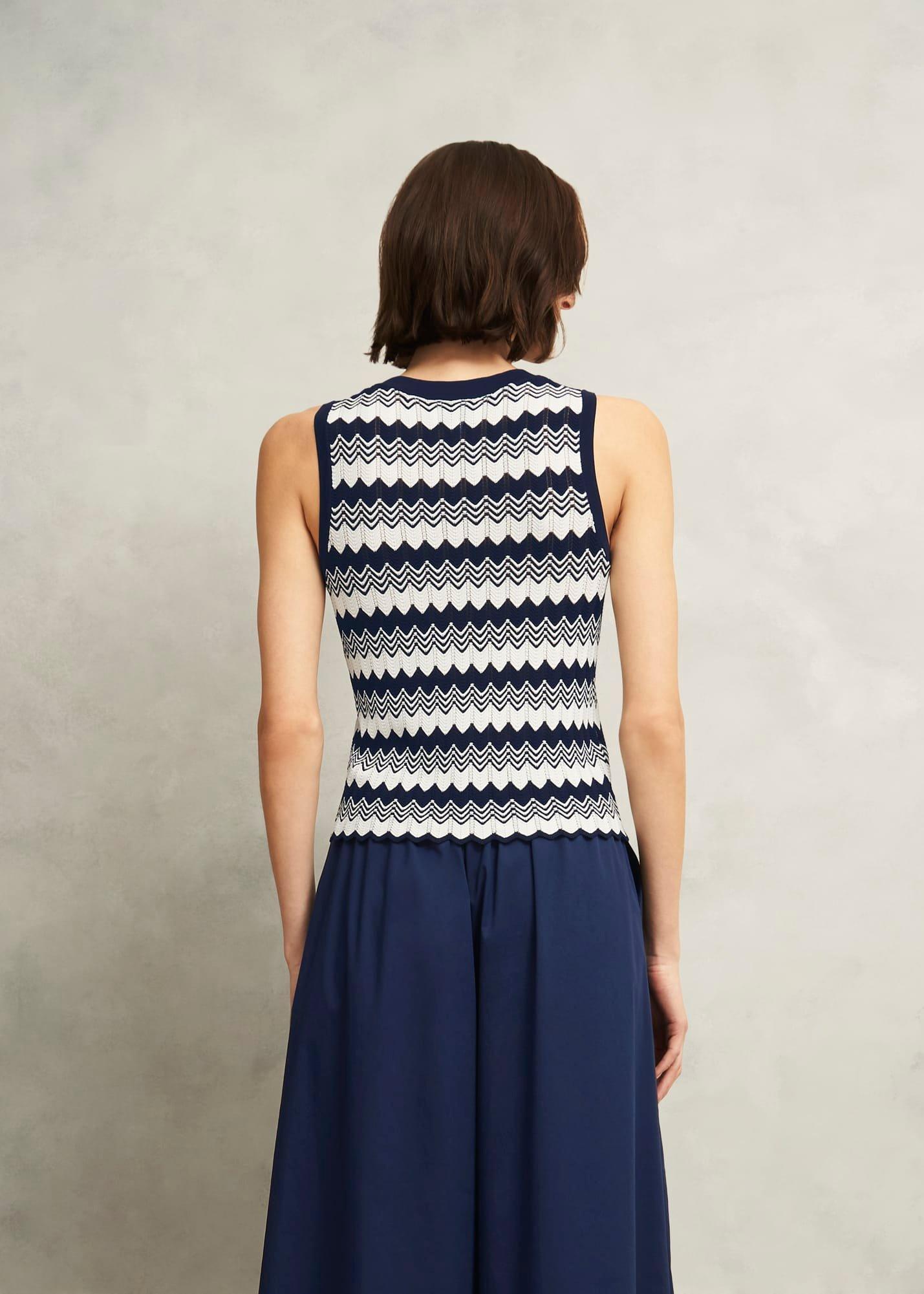 Navy Osterley Chevron Striped Knitted Vest Top, Navy Ivory, hi-res