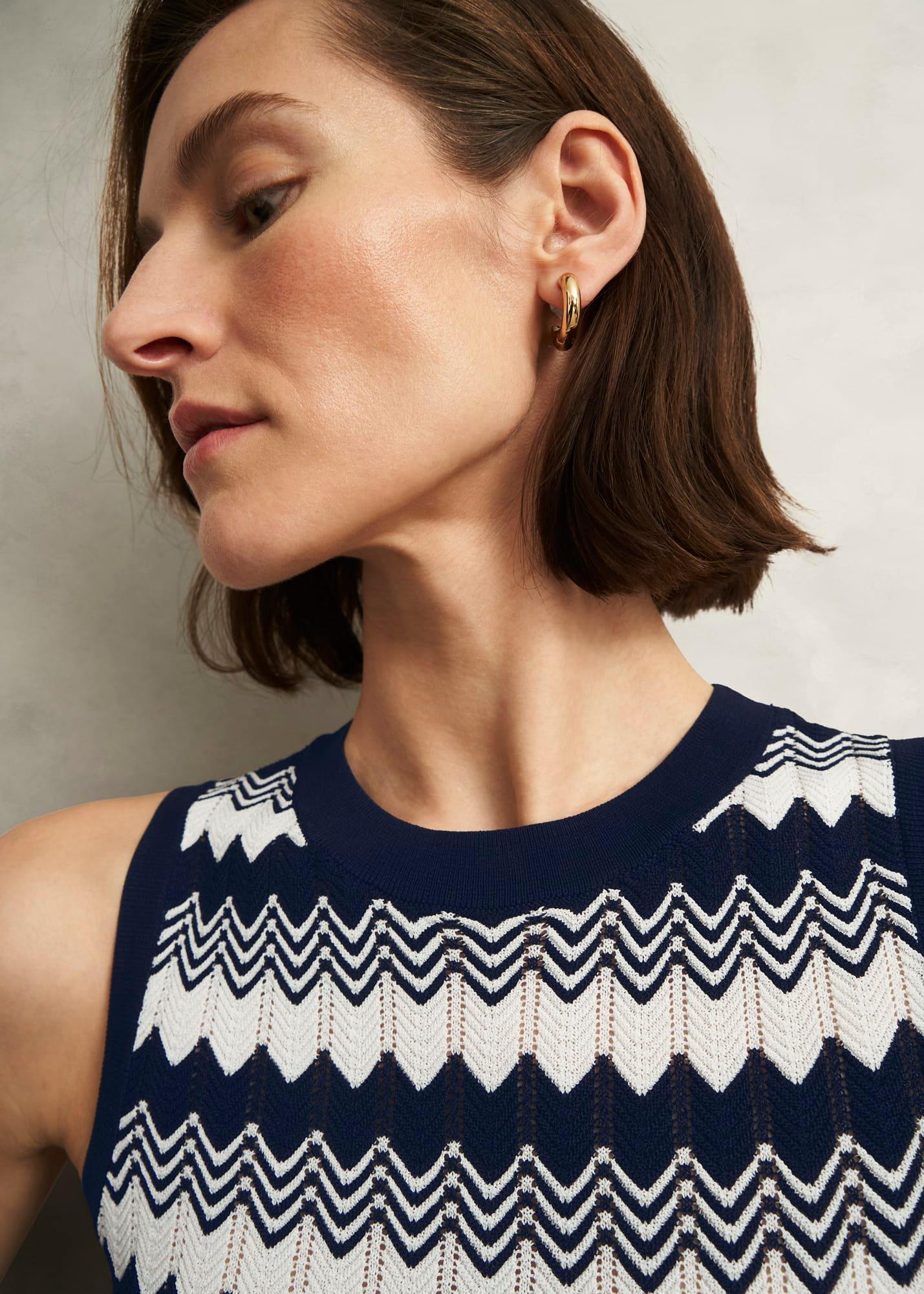 Navy Osterley Chevron Striped Knitted Vest Top, Navy Ivory, hi-res