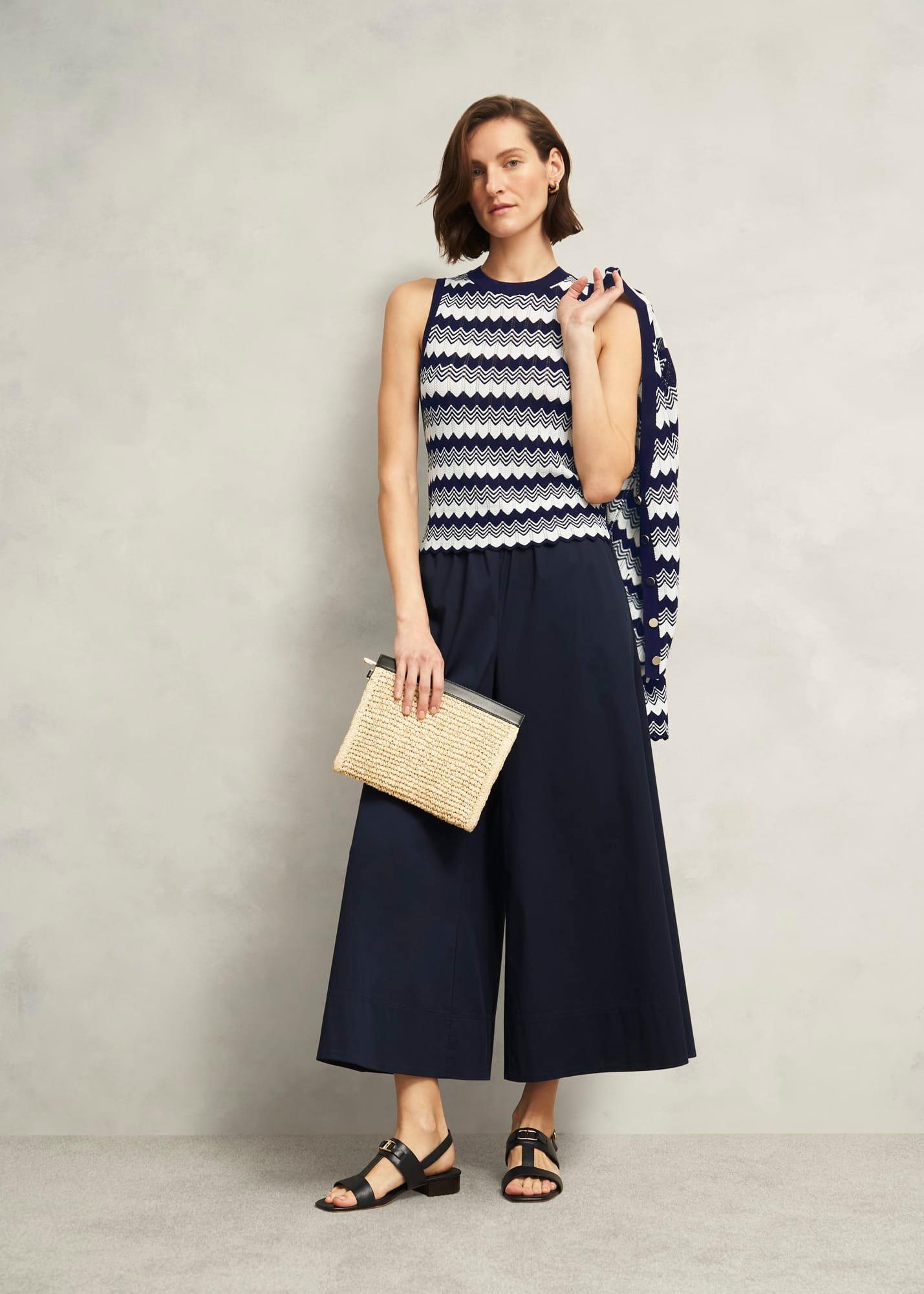 Navy Osterley Chevron Striped Knitted Vest Top, Navy Ivory, hi-res