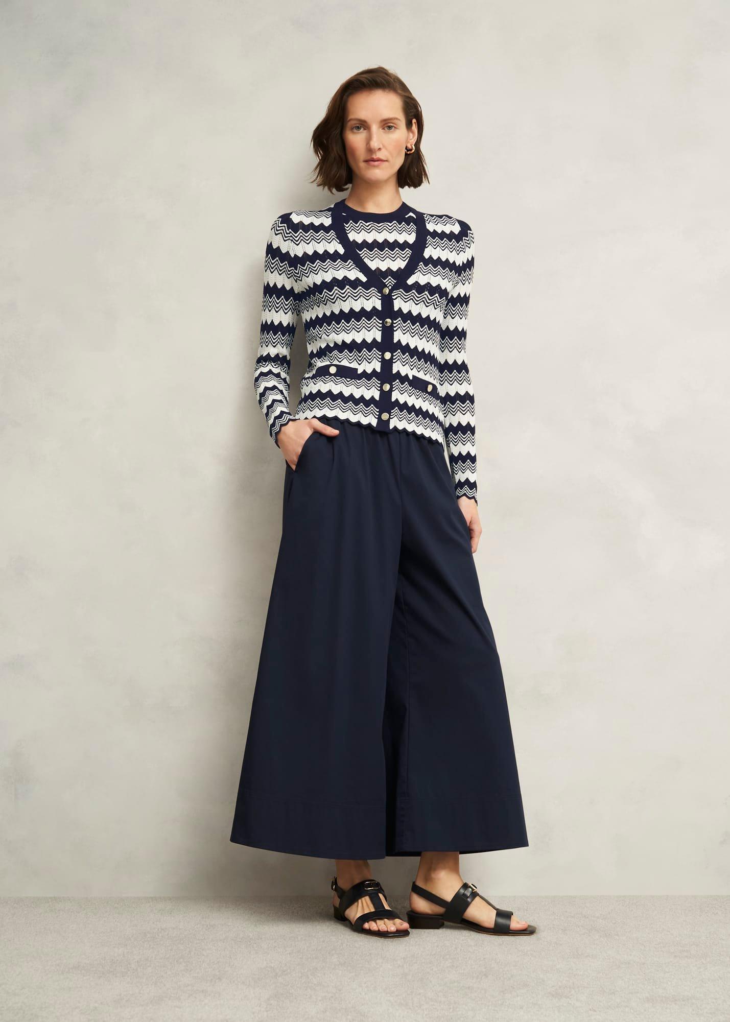 Navy Osterley Chevron Striped Knitted Vest Top, Navy Ivory, hi-res