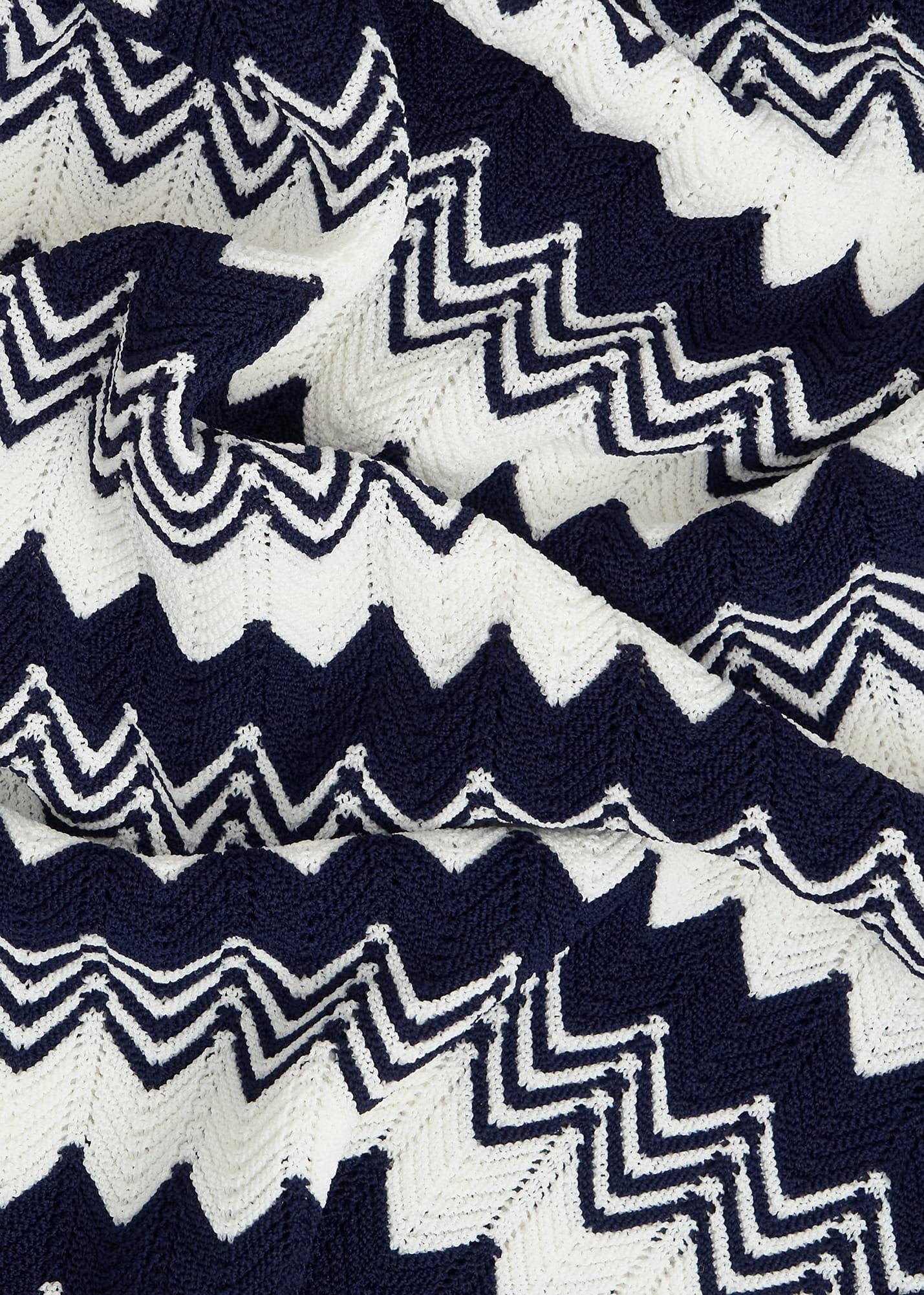 Navy Osterley Chevron Striped Knitted Vest Top, Navy Ivory, hi-res