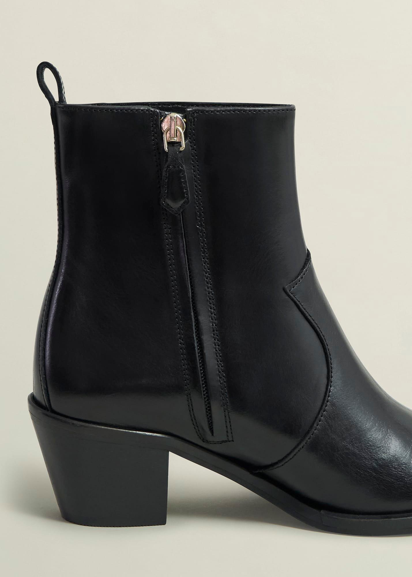 Frankie Leather Western Boots, Black, hi-res