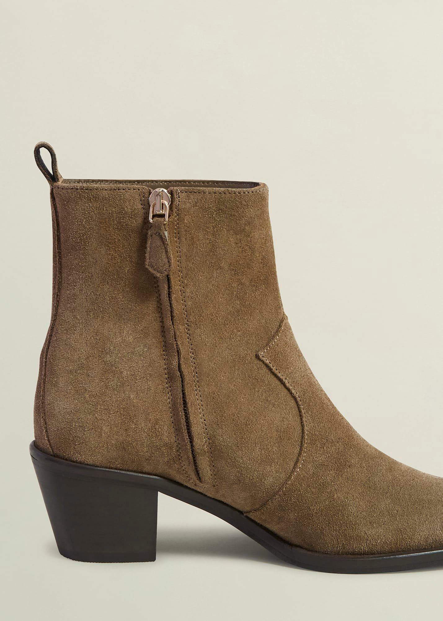 Frankie Suede Western Boots, Dark Tan, hi-res