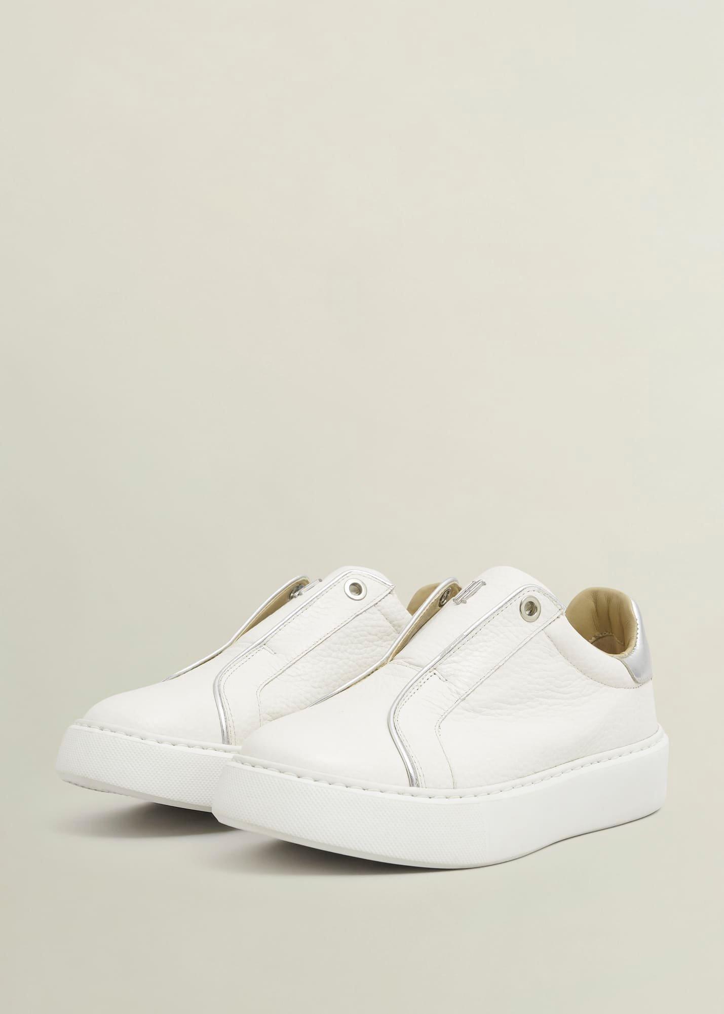 Greta Slip-On Leather Trainers, Ivory Silver, hi-res
