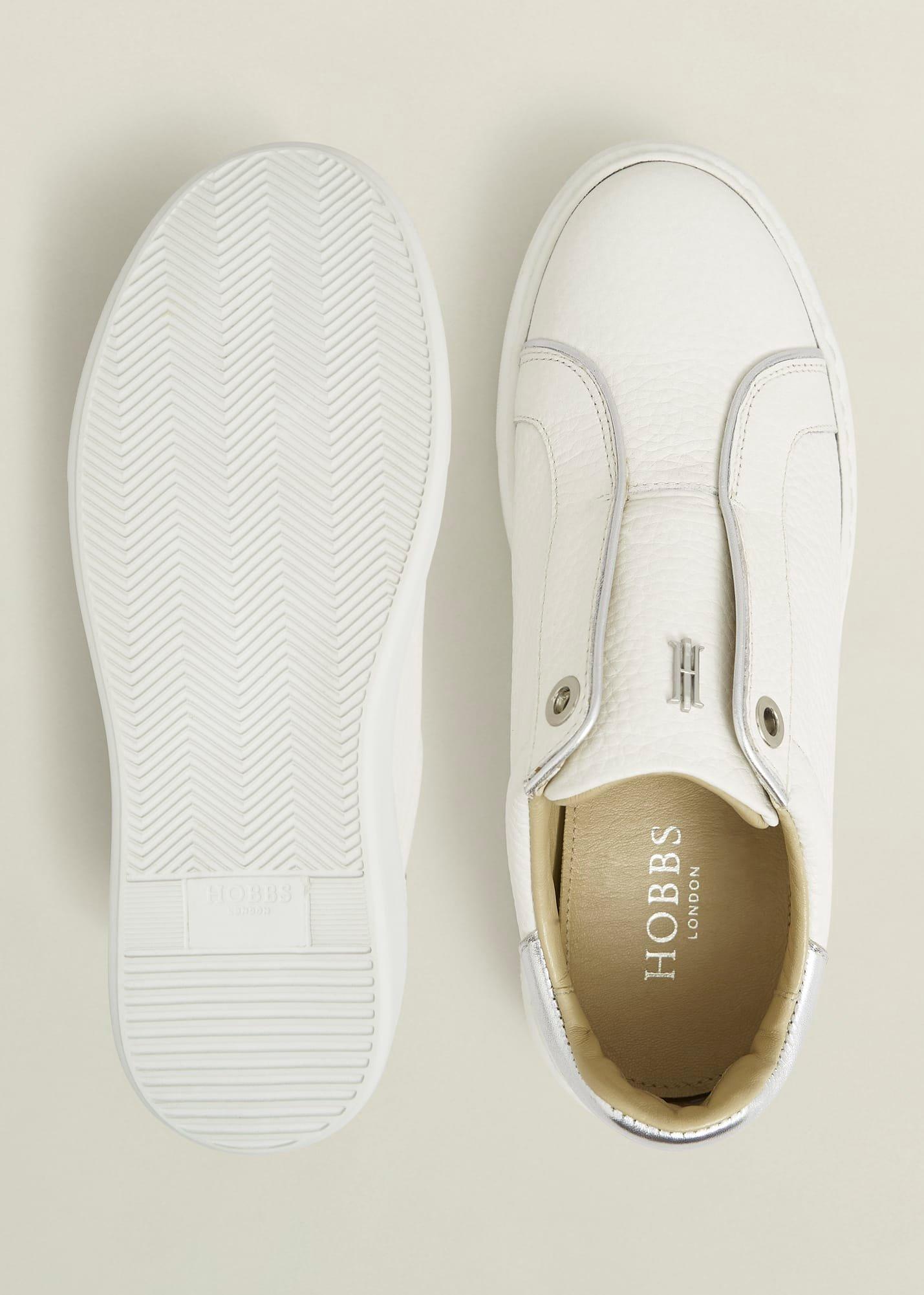 Greta Slip-On Leather Trainers, Ivory Silver, hi-res