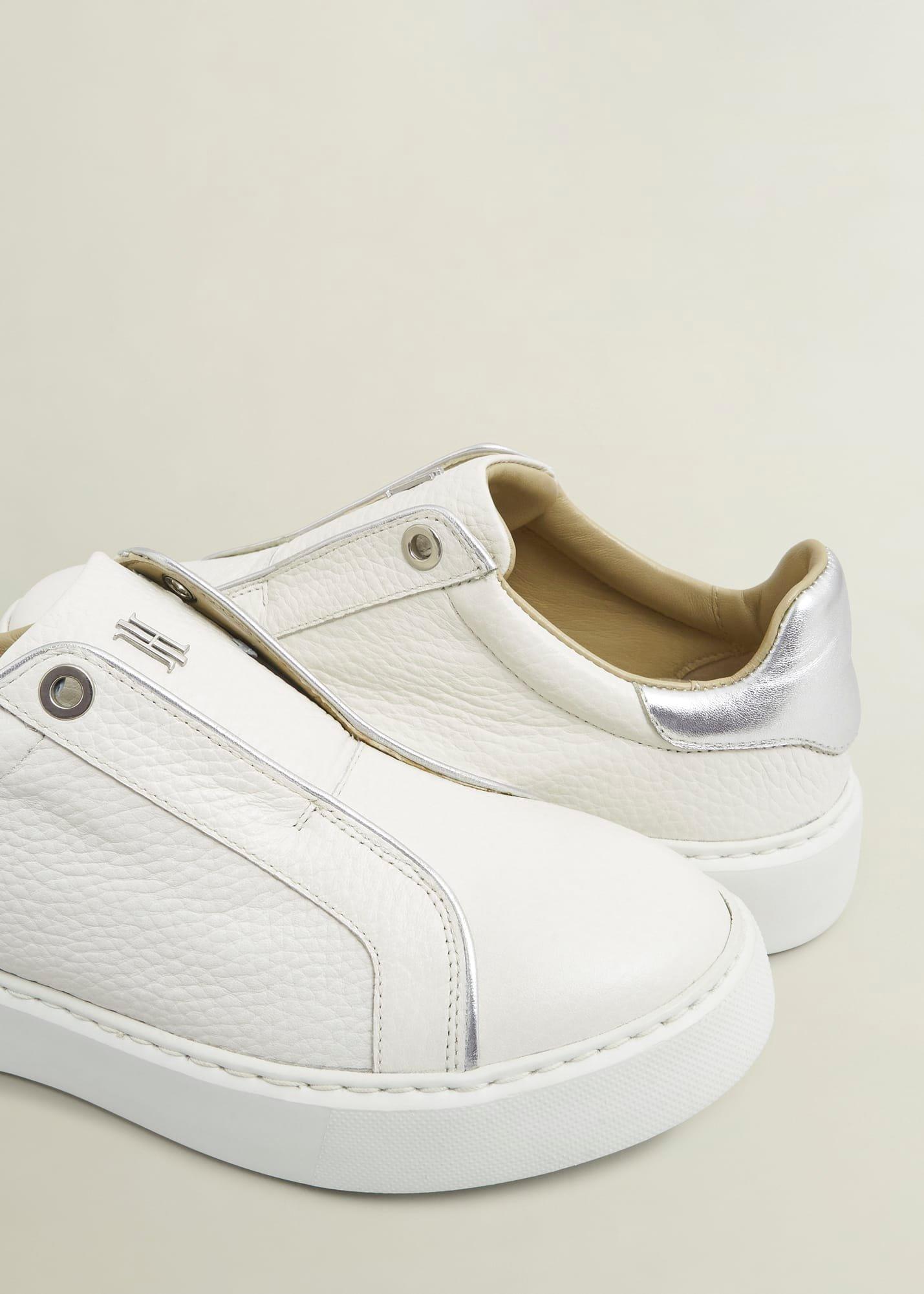 Greta Slip-On Leather Trainers, Ivory Silver, hi-res