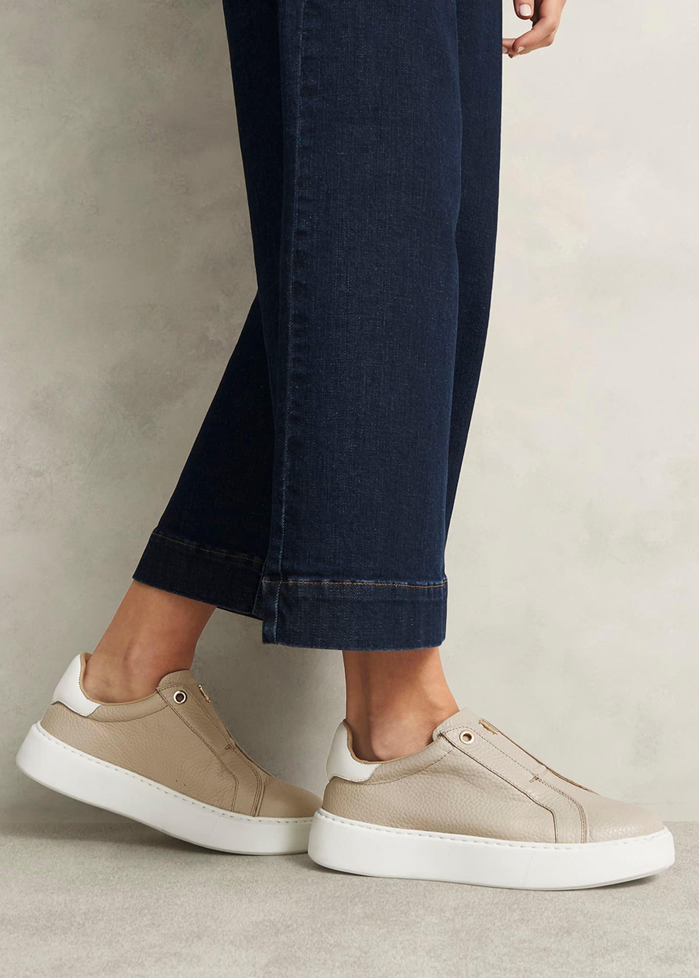 Greta Slip-On Leather Trainers, Light Beige, hi-res