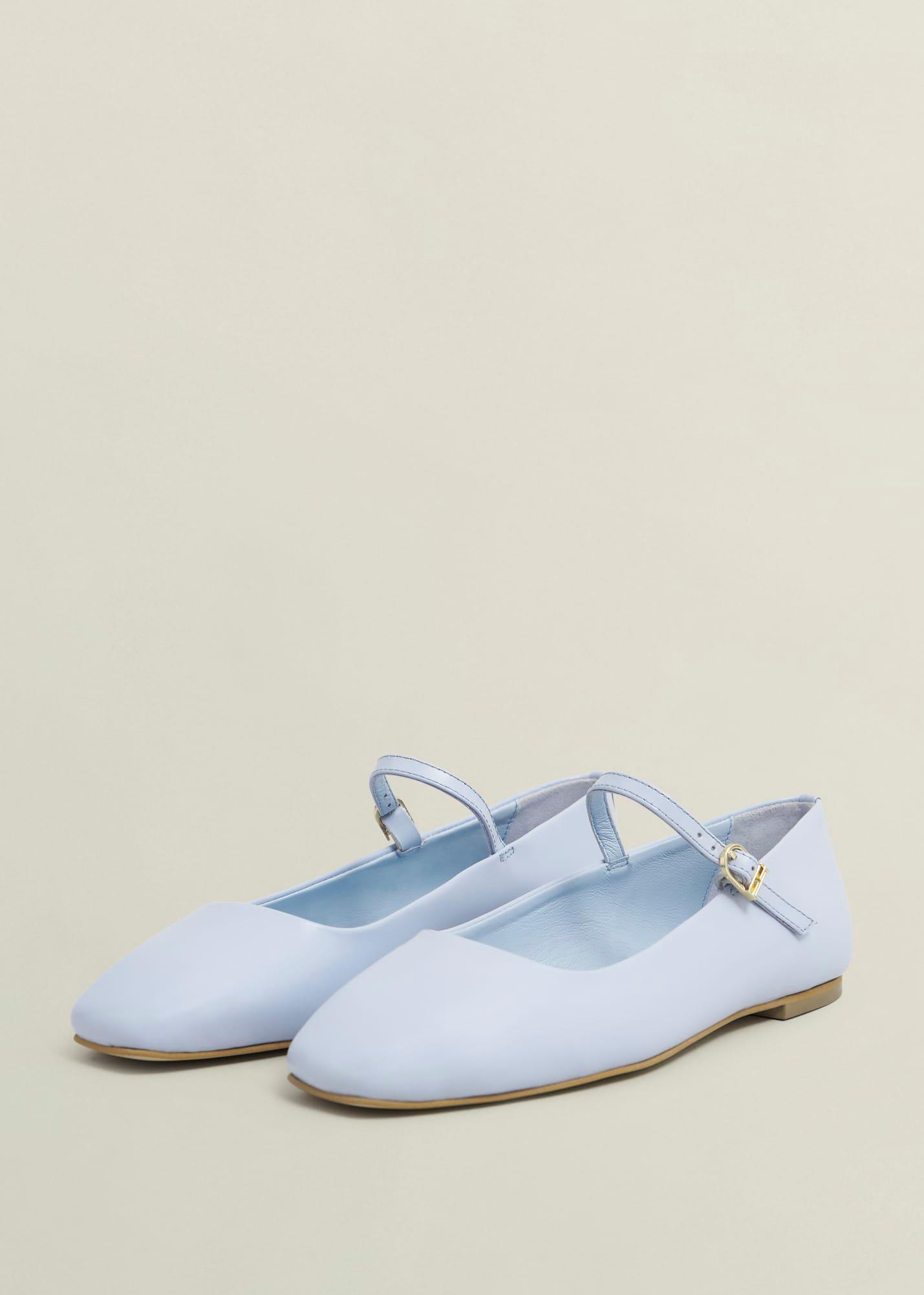 Leather Chrissy Mary Janes, Pale Blue, hi-res