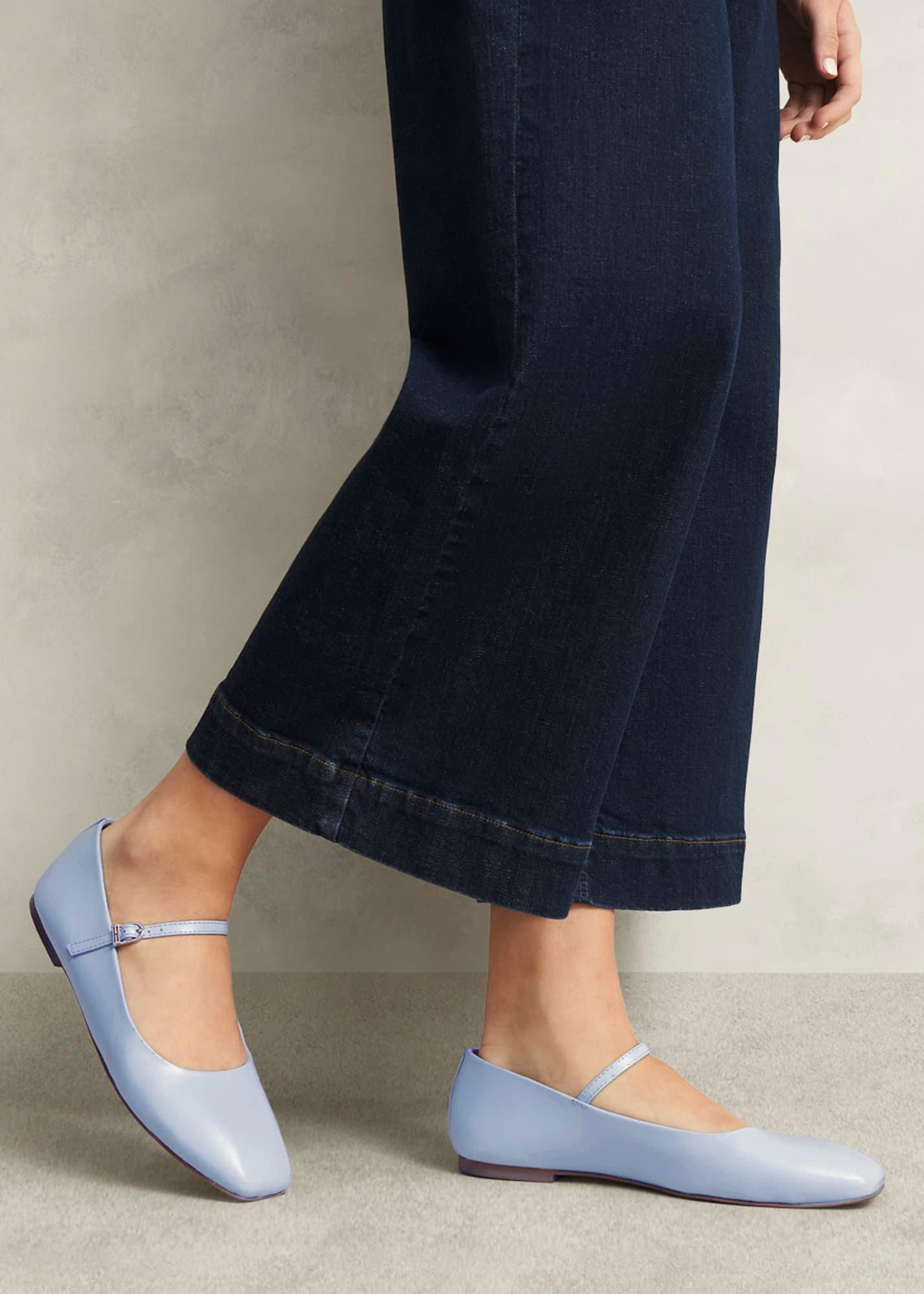 Leather Chrissy Mary Janes, Pale Blue, hi-res