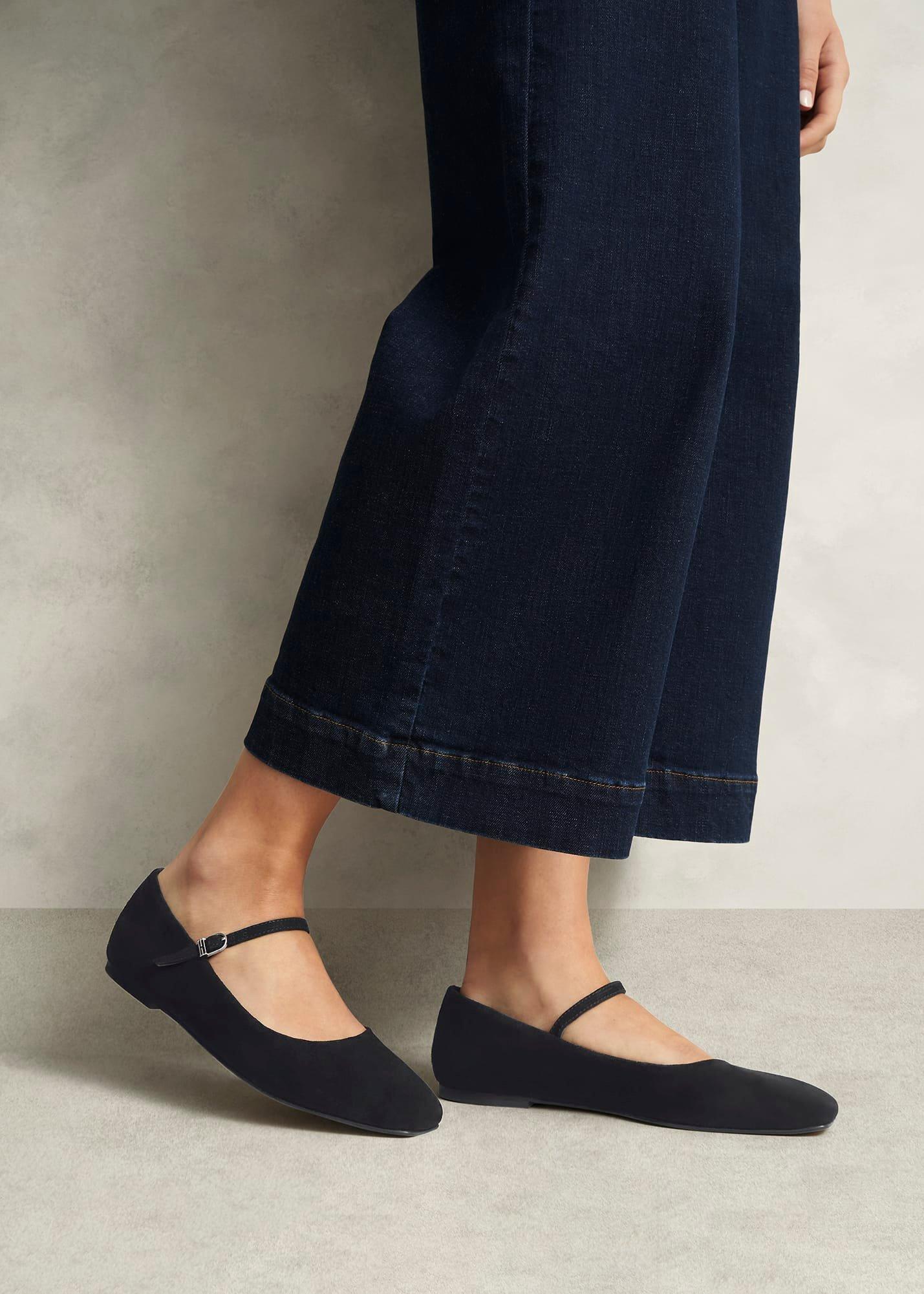 Suede Chrissy Mary Janes, Black, hi-res