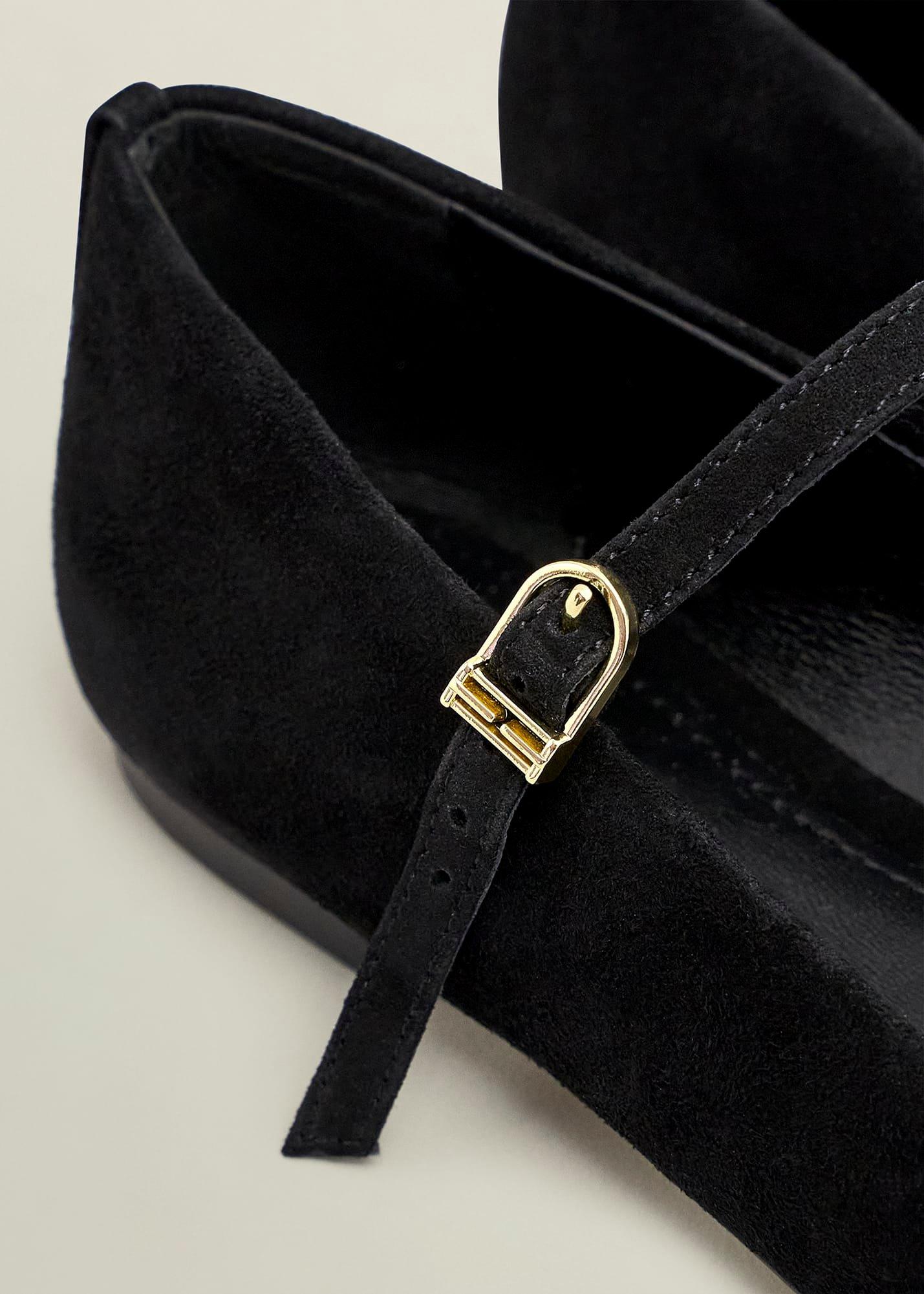 Suede Chrissy Mary Janes, Black, hi-res