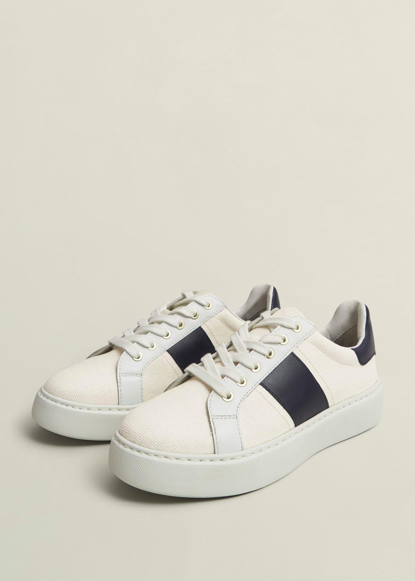 Sutton Canvas Leather Trainers, Natural Navy, hi-res