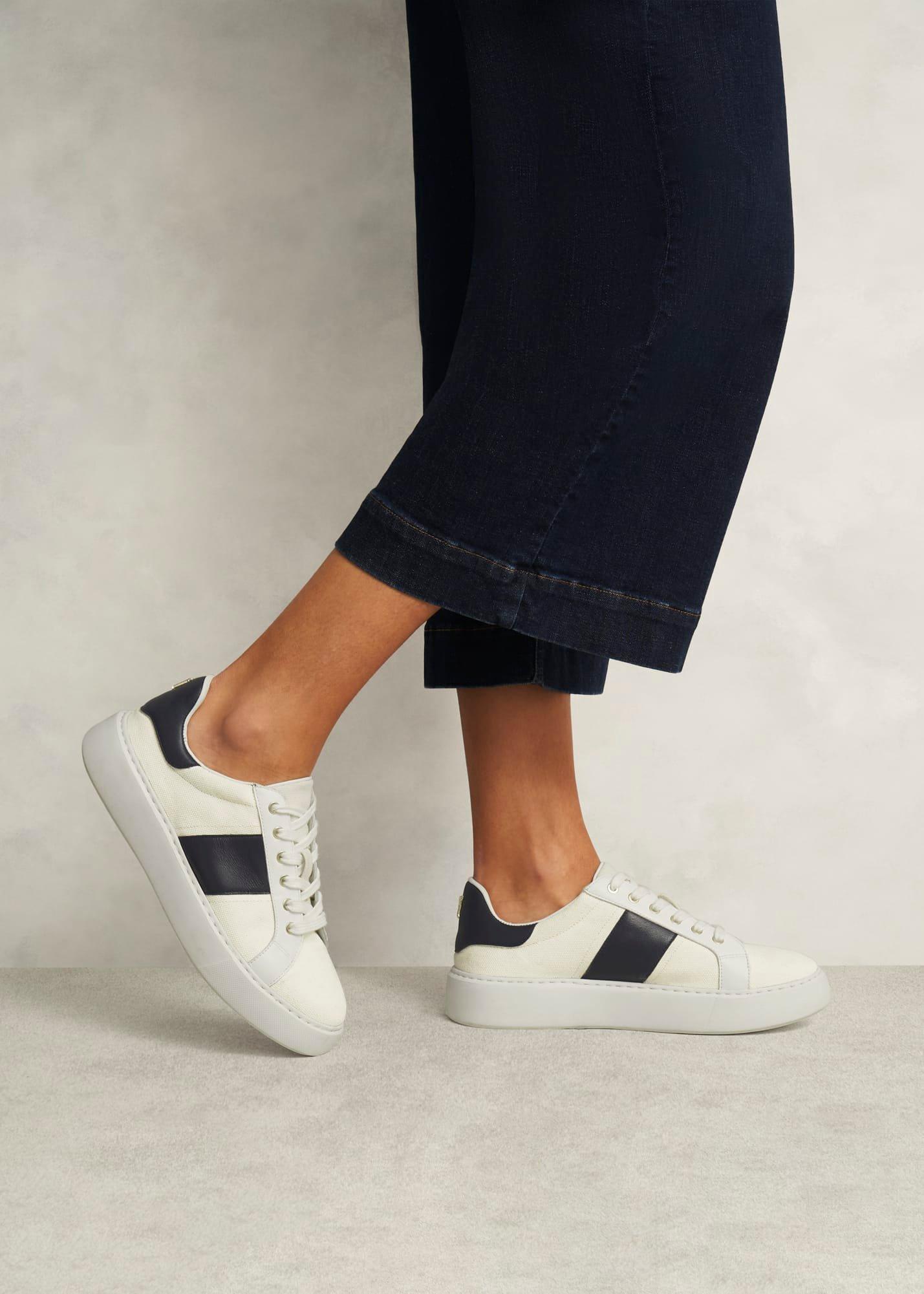 Sutton Canvas Leather Trainers, Natural Navy, hi-res