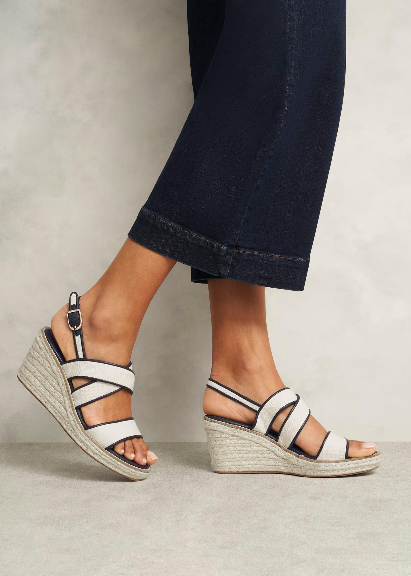 Lucie Canvas Leather Espadrilles, Natural Navy, hi-res