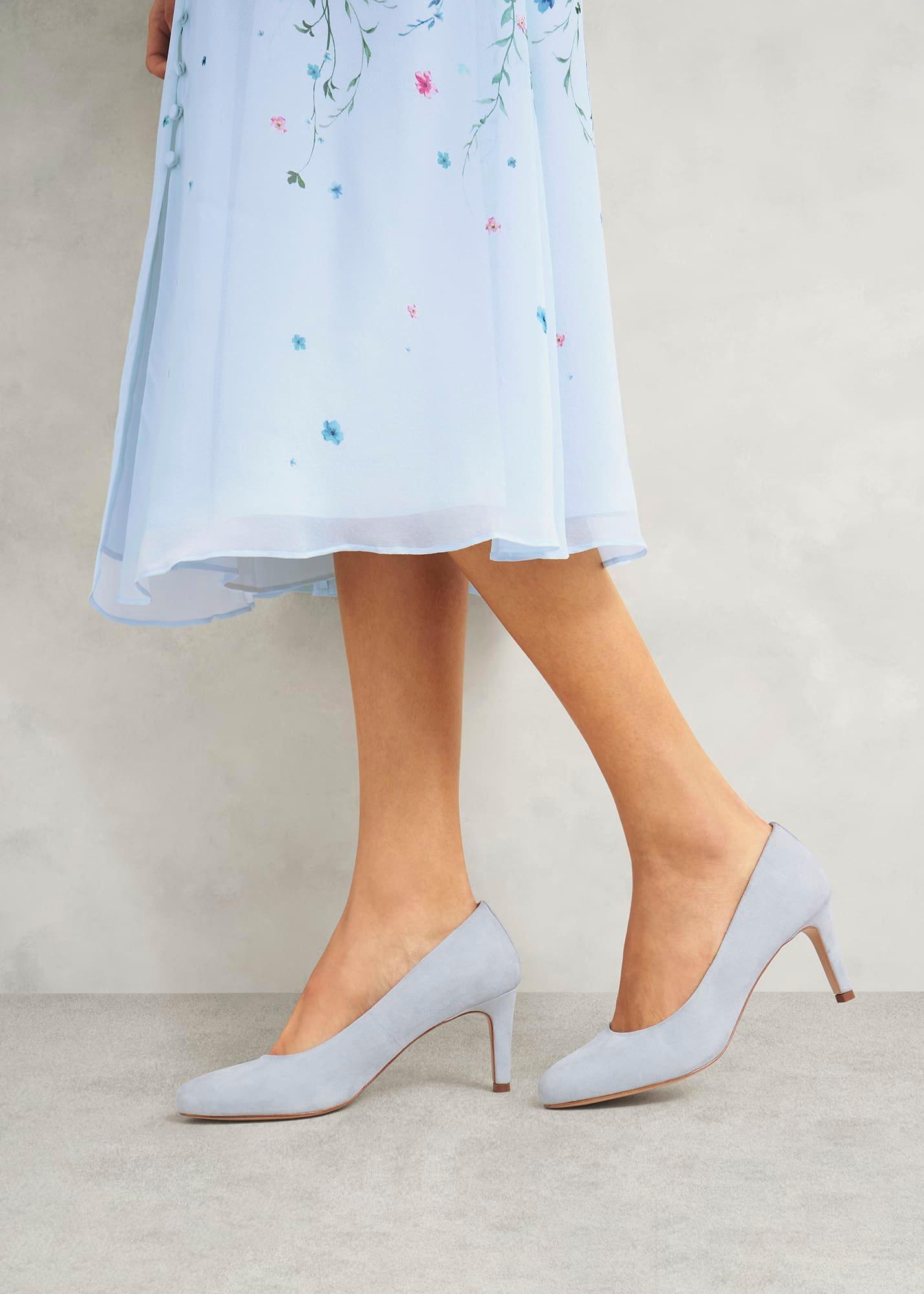 Lizzie Suede Court Shoes, Pale Blue, hi-res