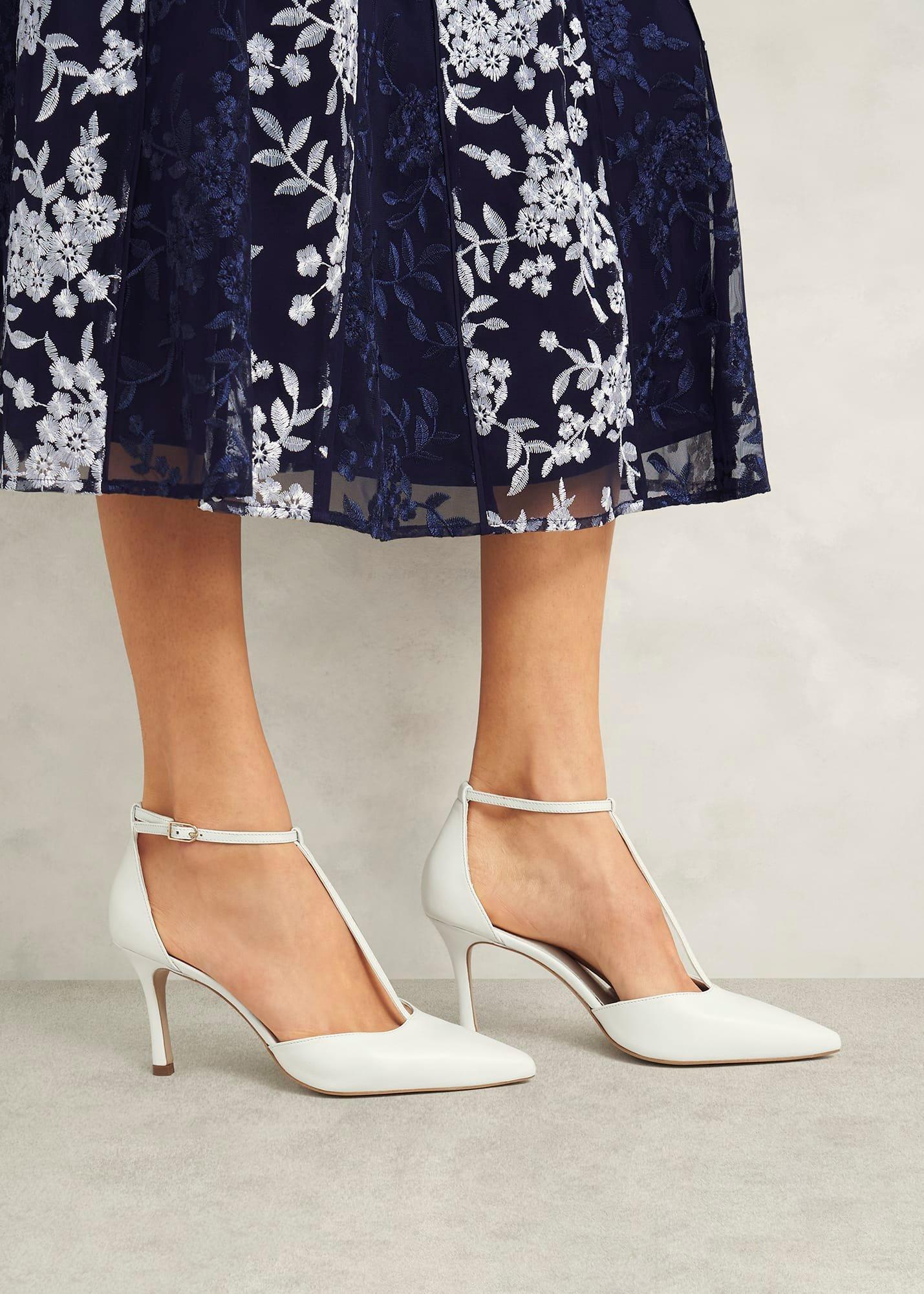 Alice T-Bar Leather Court Shoes, Ivory, hi-res