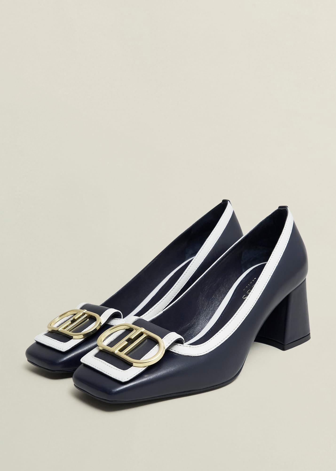 Lexia Leather Court Shoes, Navy Ivory, hi-res