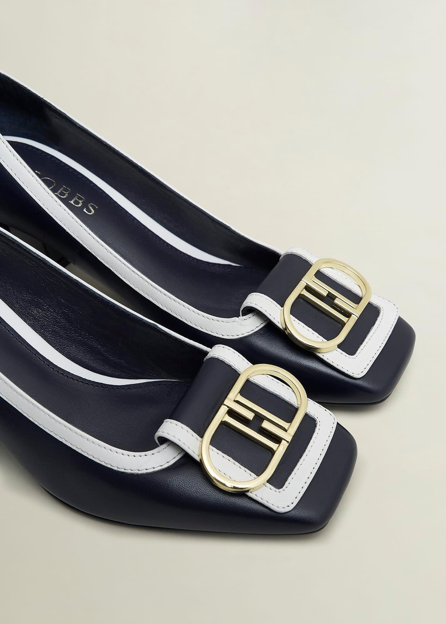 Lexia Leather Court Shoes, Navy Ivory, hi-res
