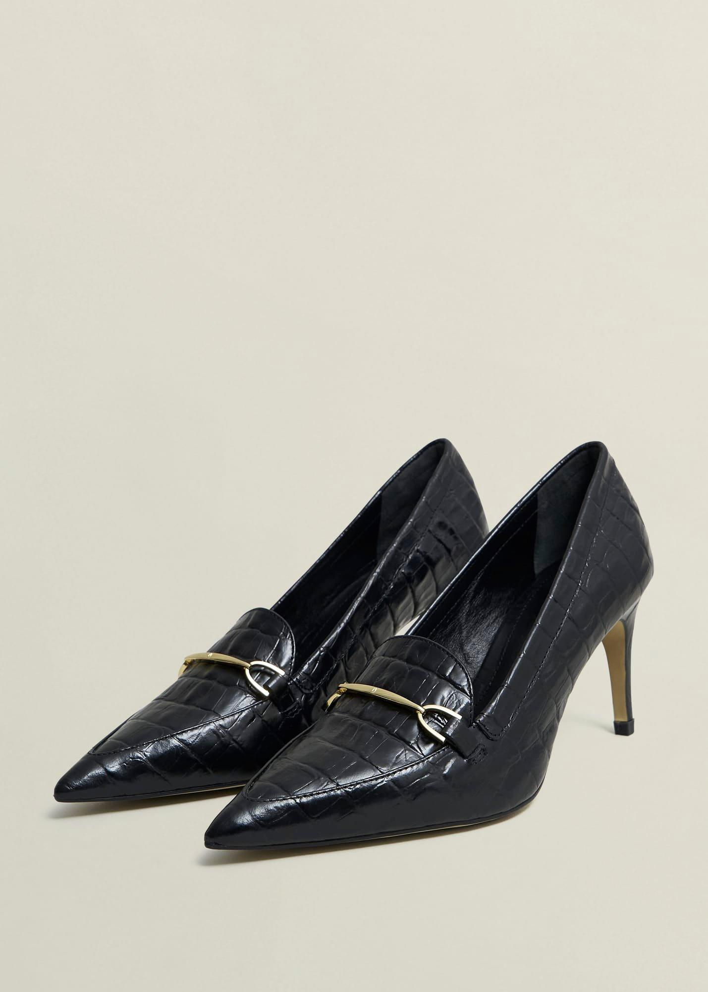 Ros Leather Court Shoes, Black, hi-res