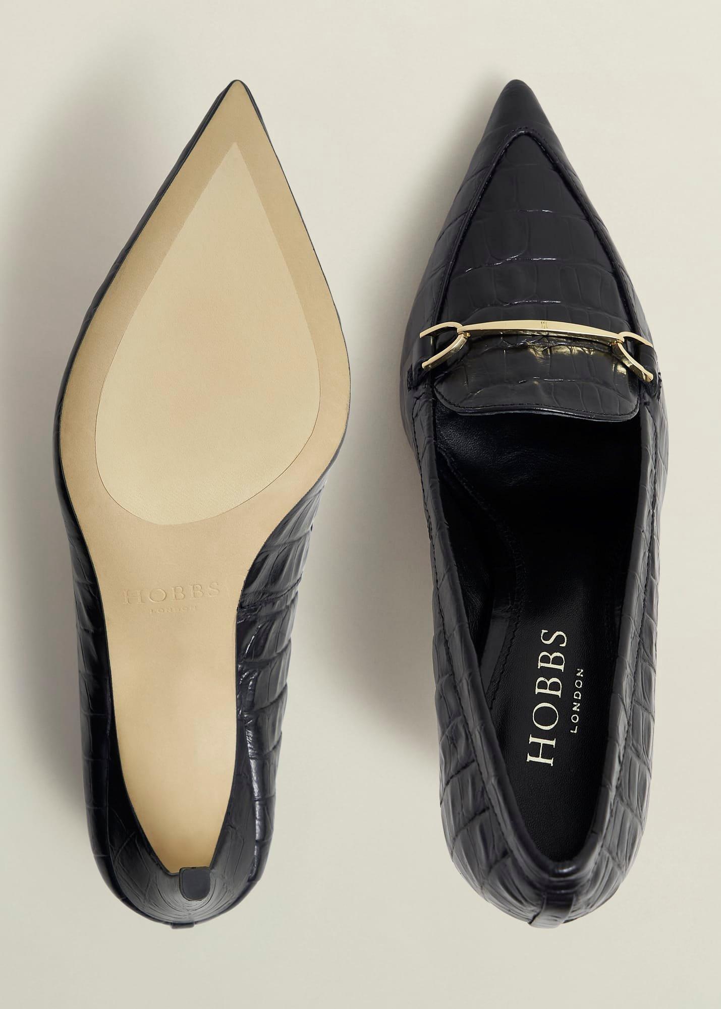 Ros Leather Court Shoes, Black, hi-res