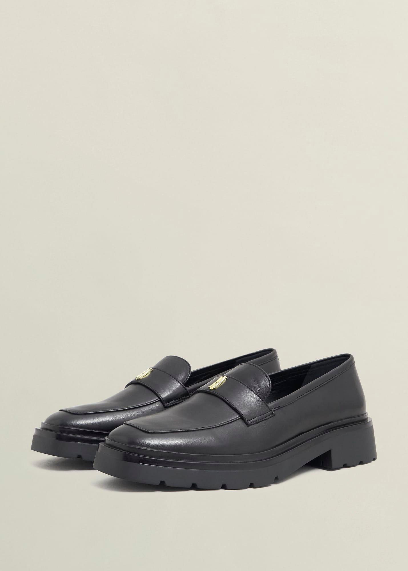 Saige Leather Loafers, Black, hi-res
