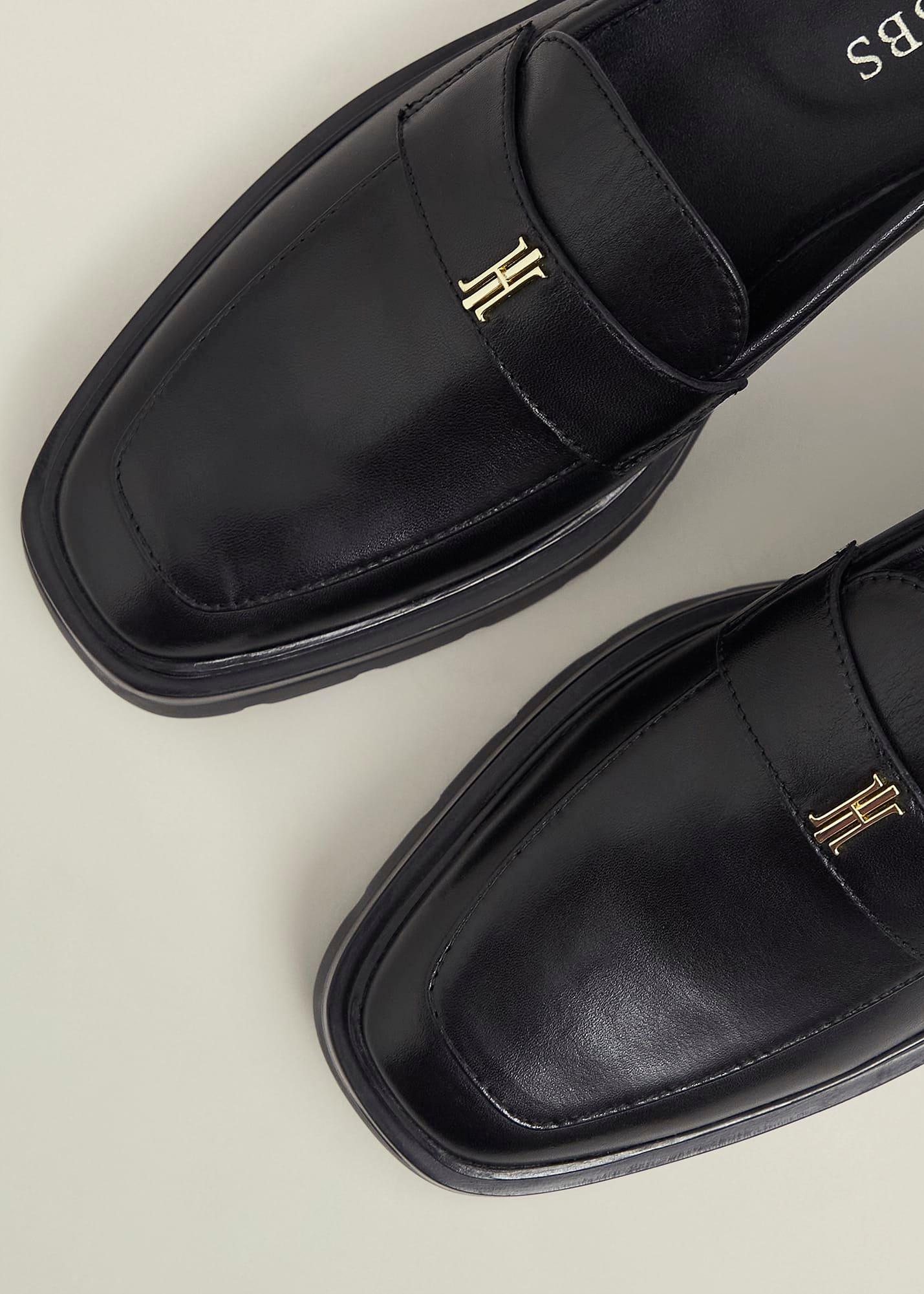 Saige Leather Loafers, Black, hi-res