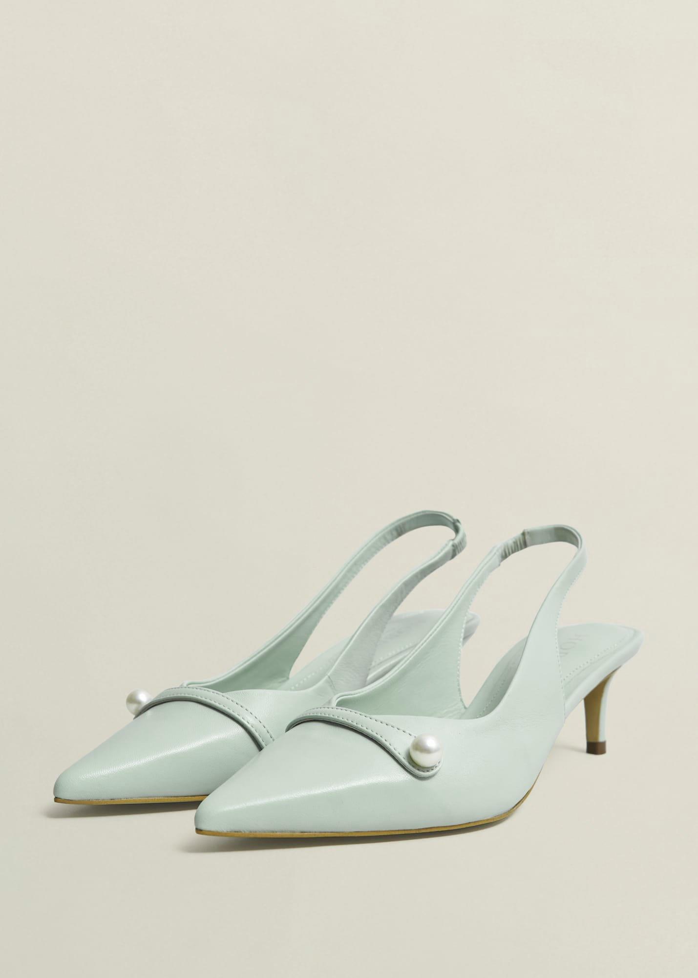 Serena Leather Slingbacks, Sage Green, hi-res
