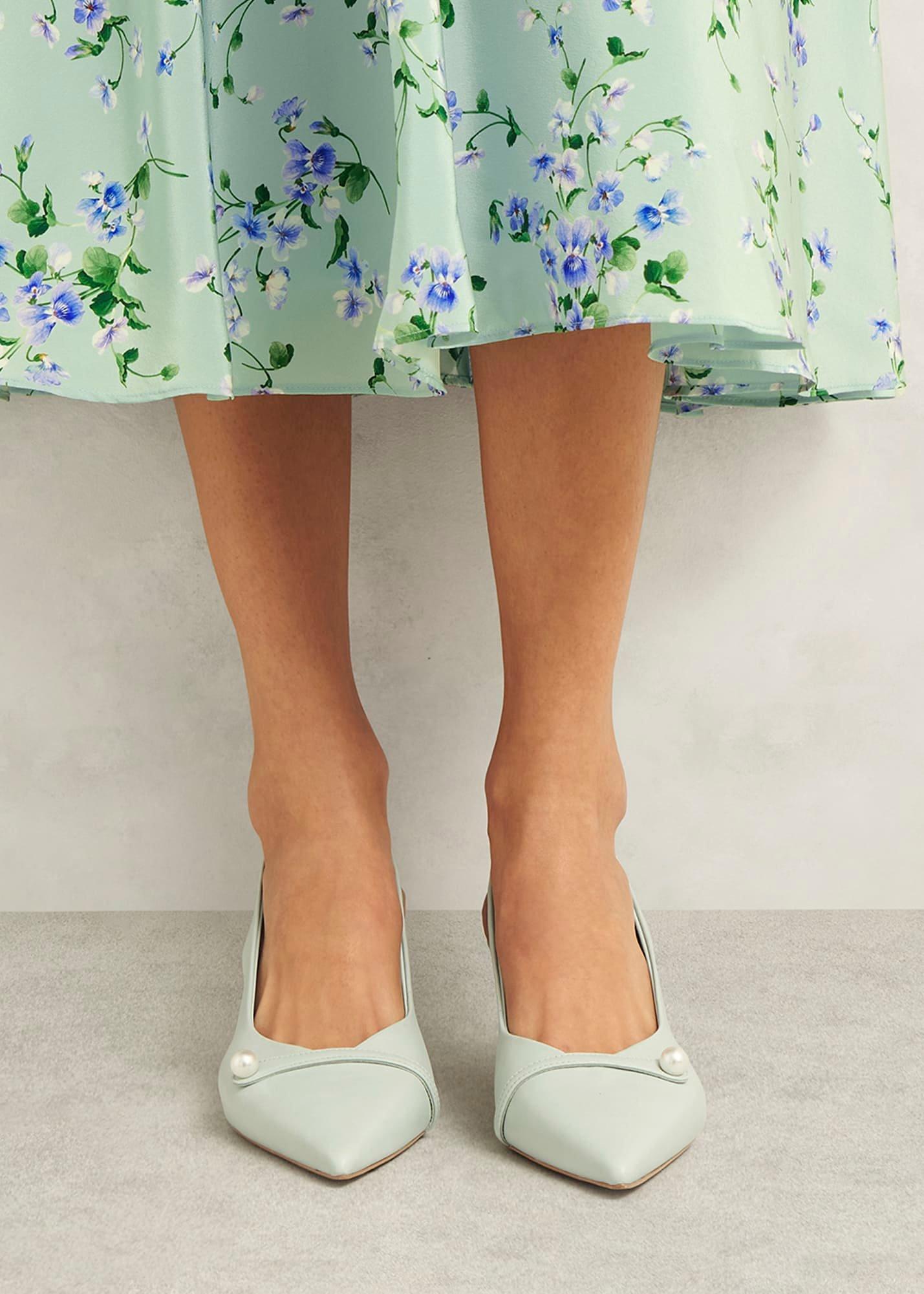 Serena Leather Slingbacks, Sage Green, hi-res