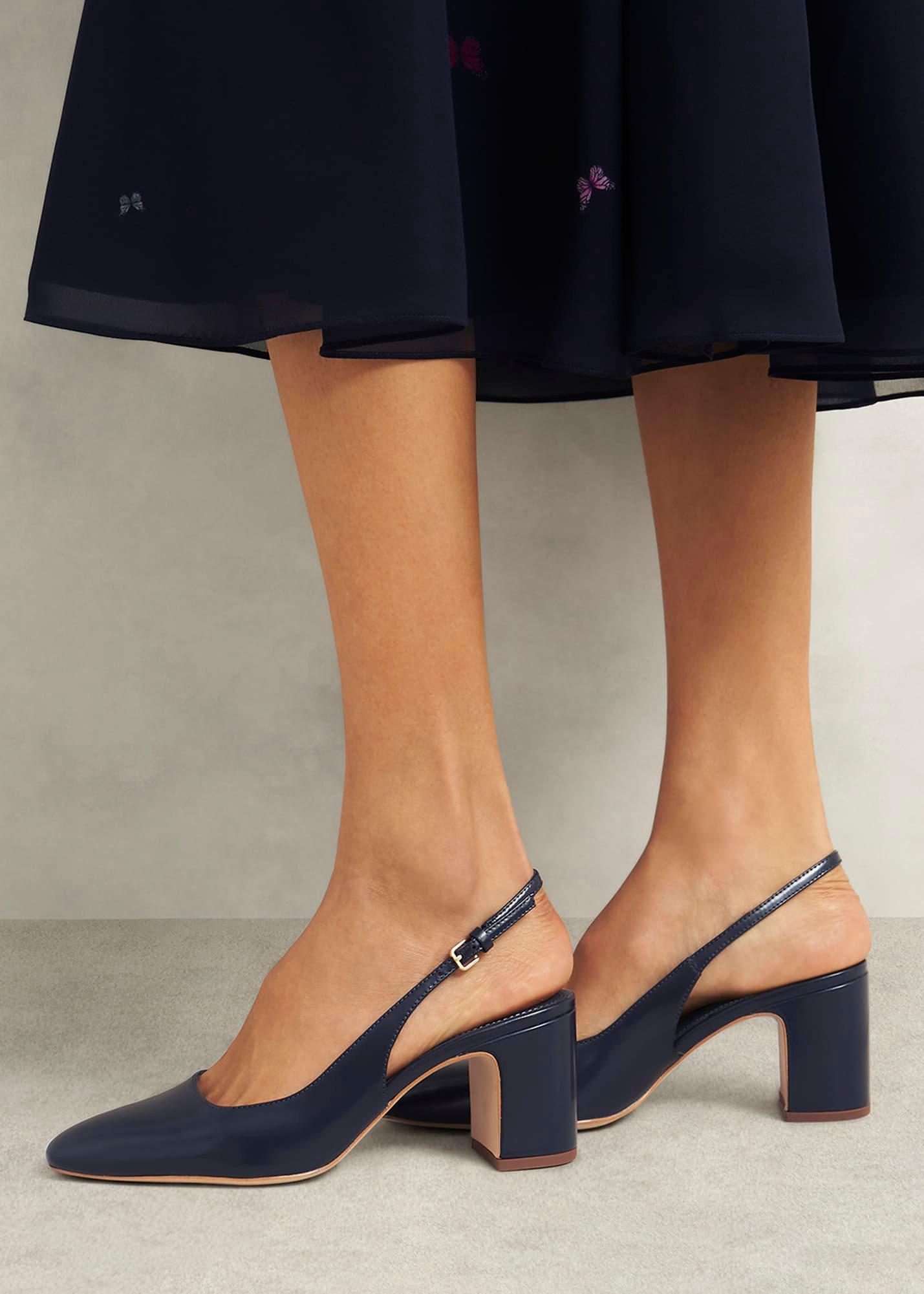 Lily Leather Slingbacks, Midnight Navy, hi-res