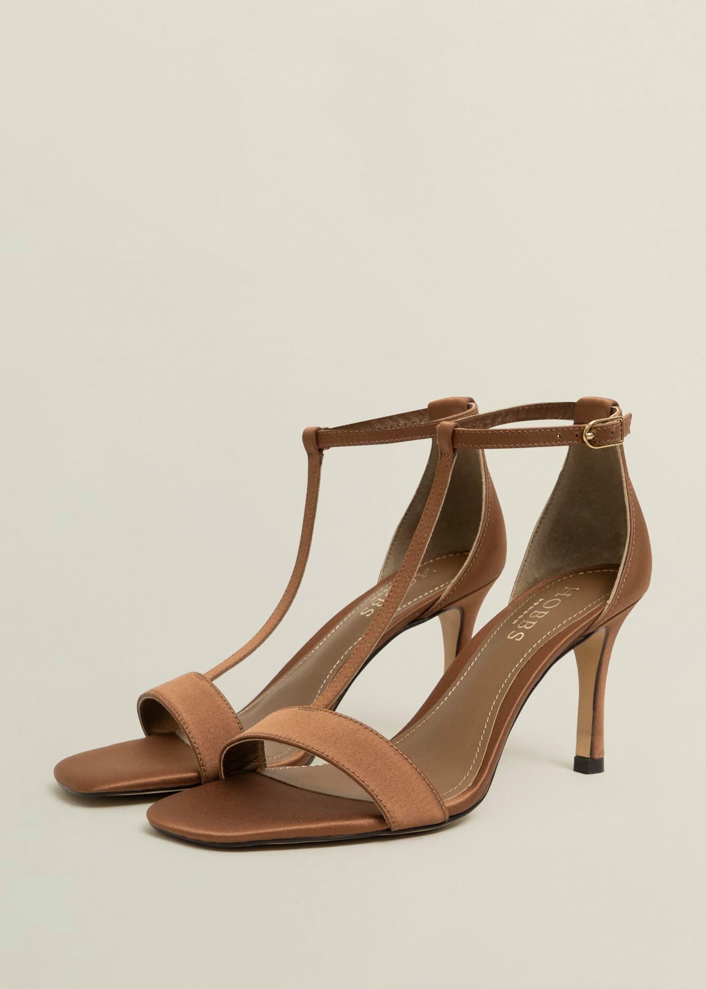 Nadia T-Bar Satin Sandals, Medlar Brown, hi-res