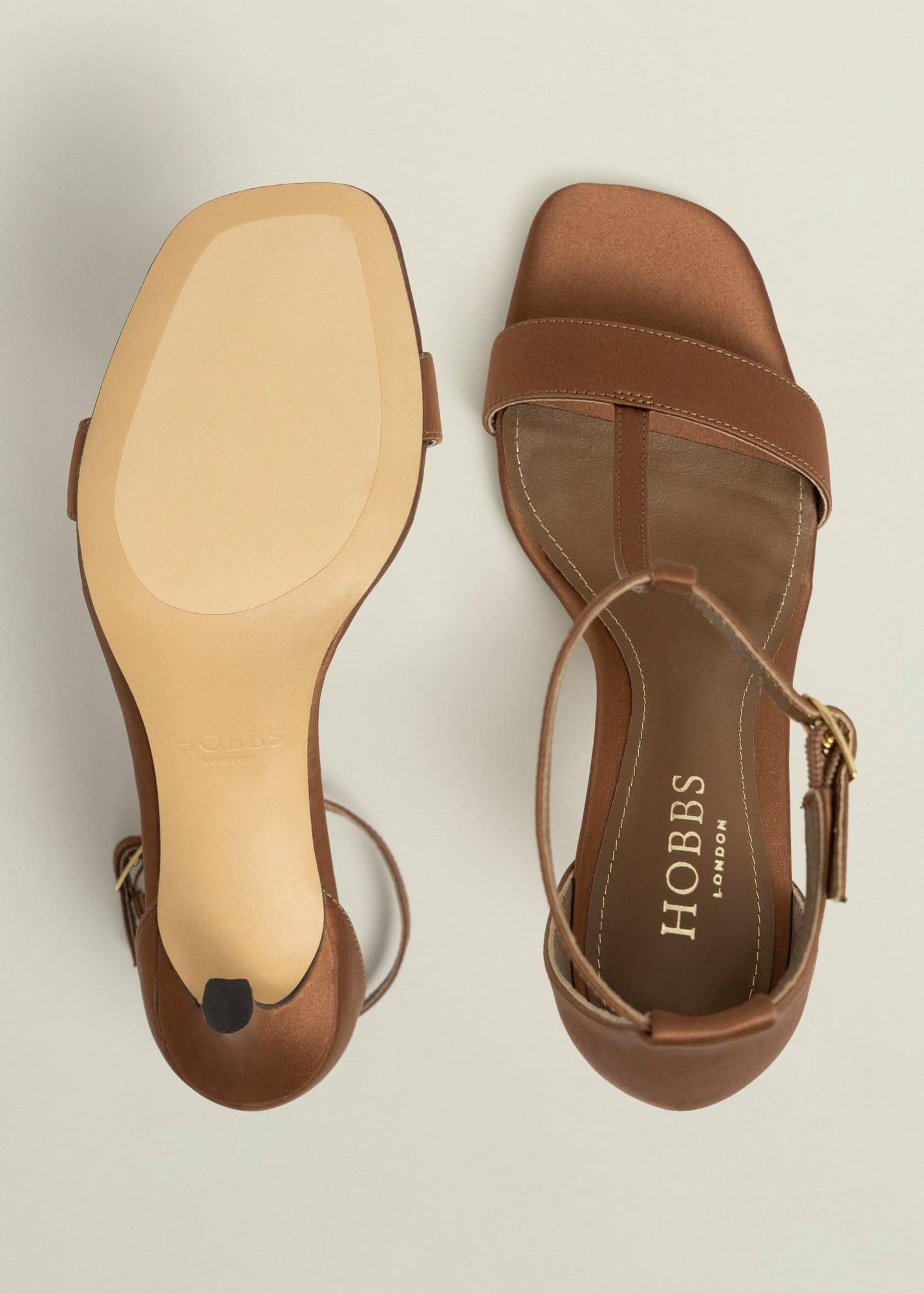 Nadia T-Bar Satin Sandals, Medlar Brown, hi-res
