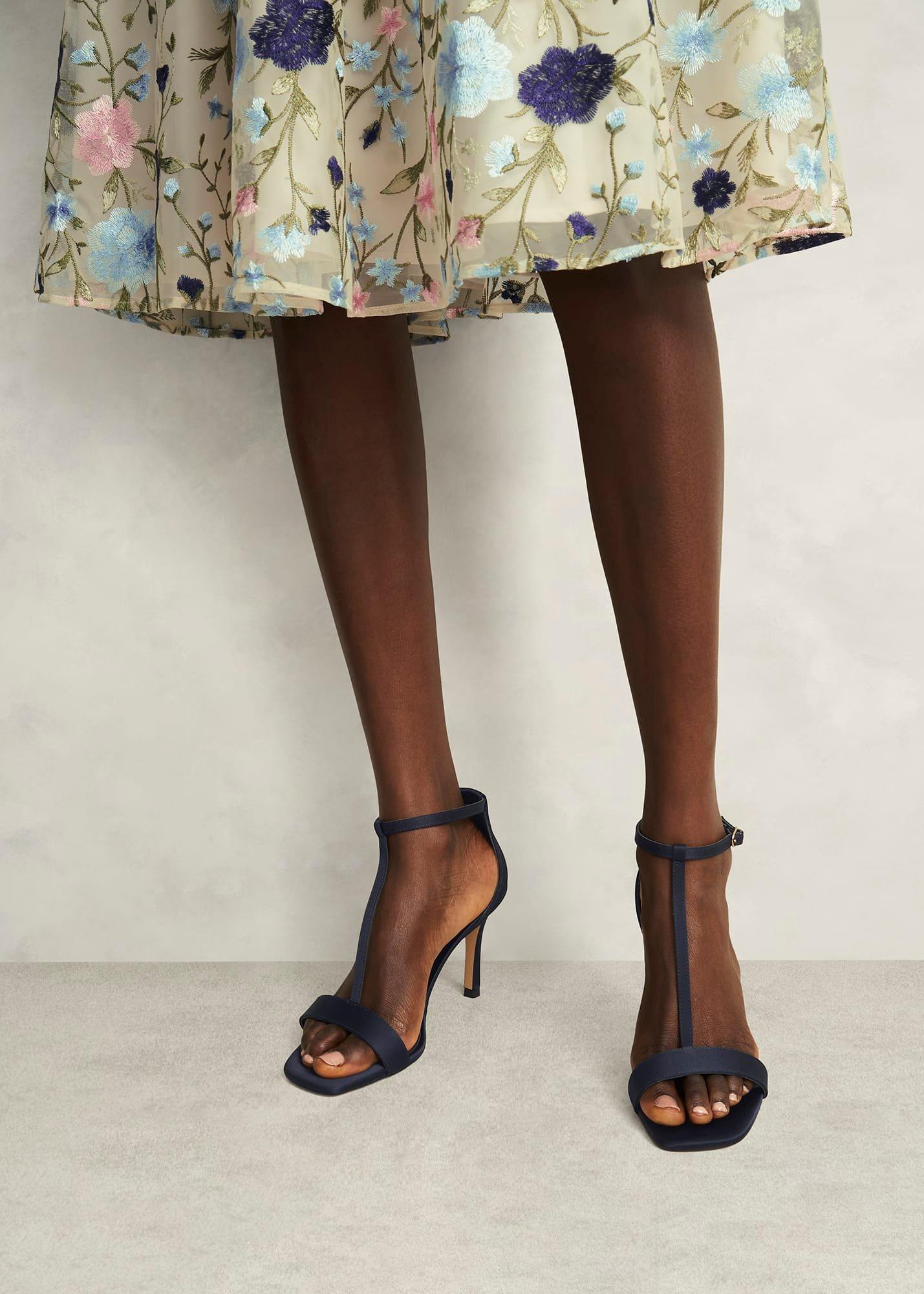 Nadia T-Bar Satin Sandals, Midnight, hi-res