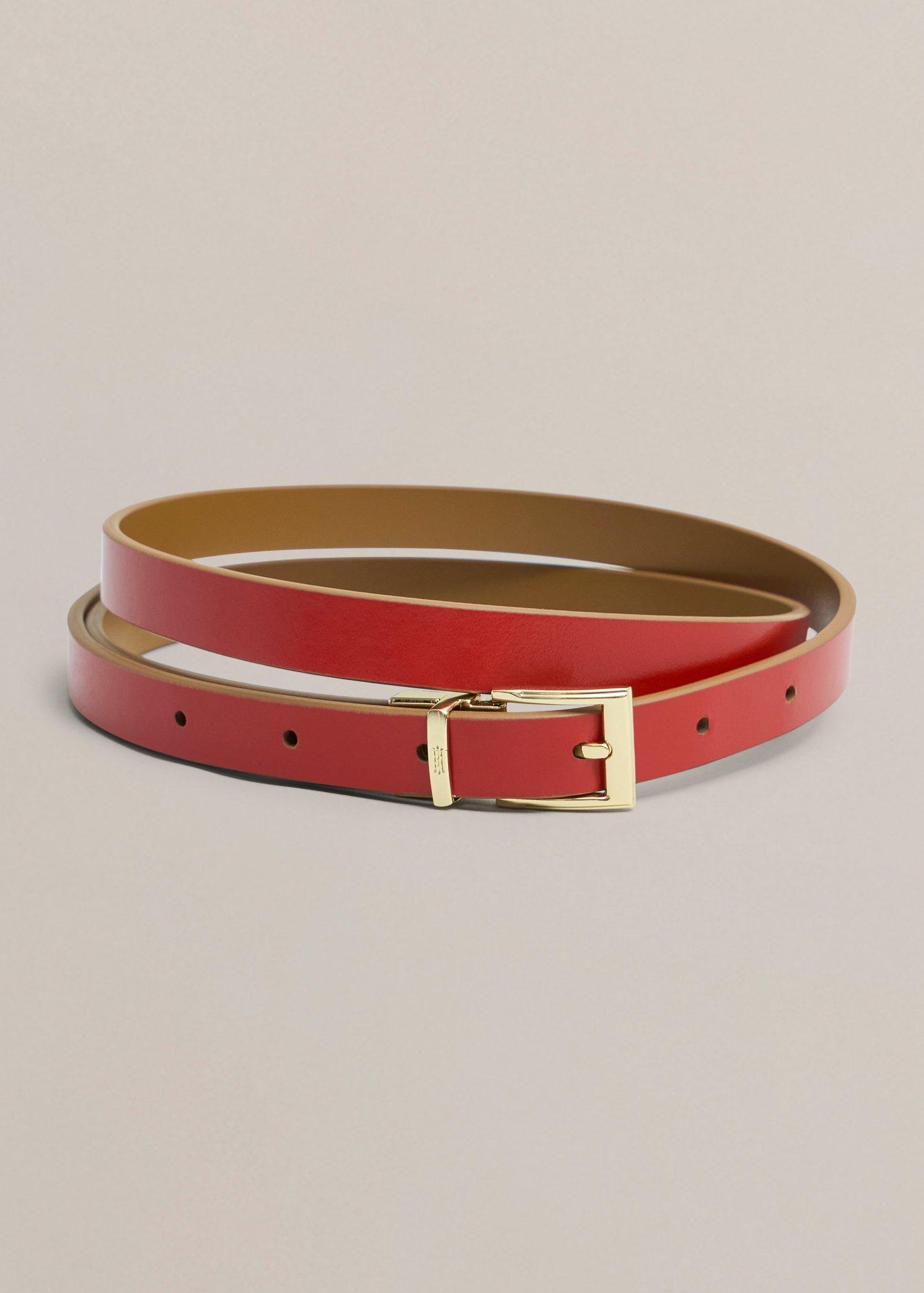 Pauline Skinny Leather Belt, Tan Pepper Red, hi-res