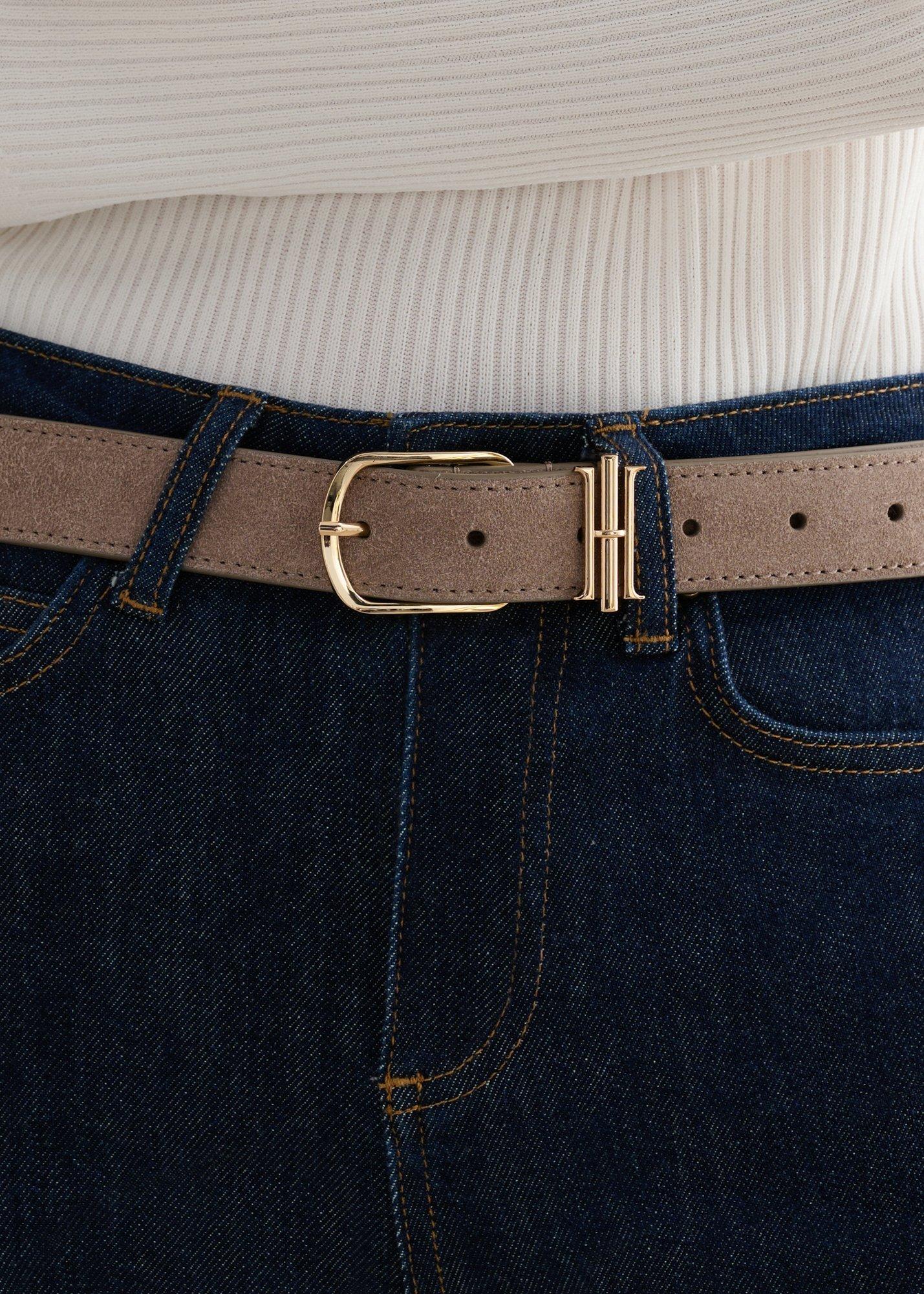 Hallie Suede Belt, Mushroom, hi-res