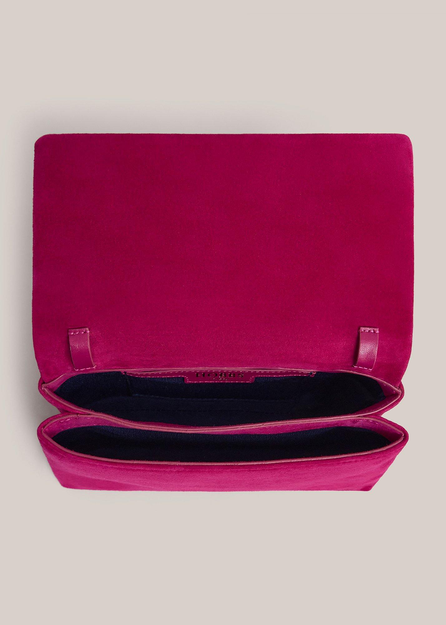 Jas Suede Clutch, Bright Pink, hi-res