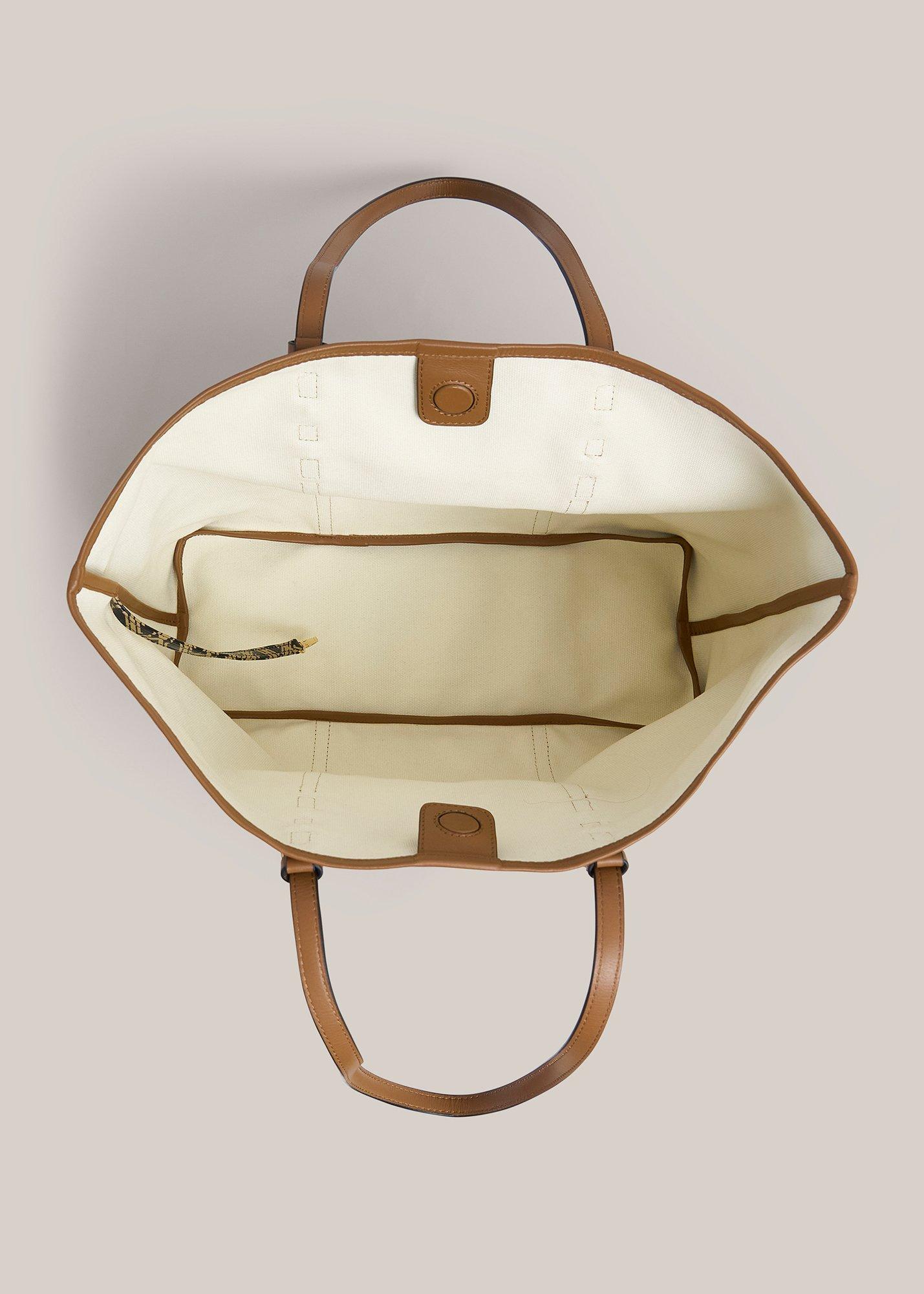 Kyra Leather Canvas Tote, Black Camel, hi-res