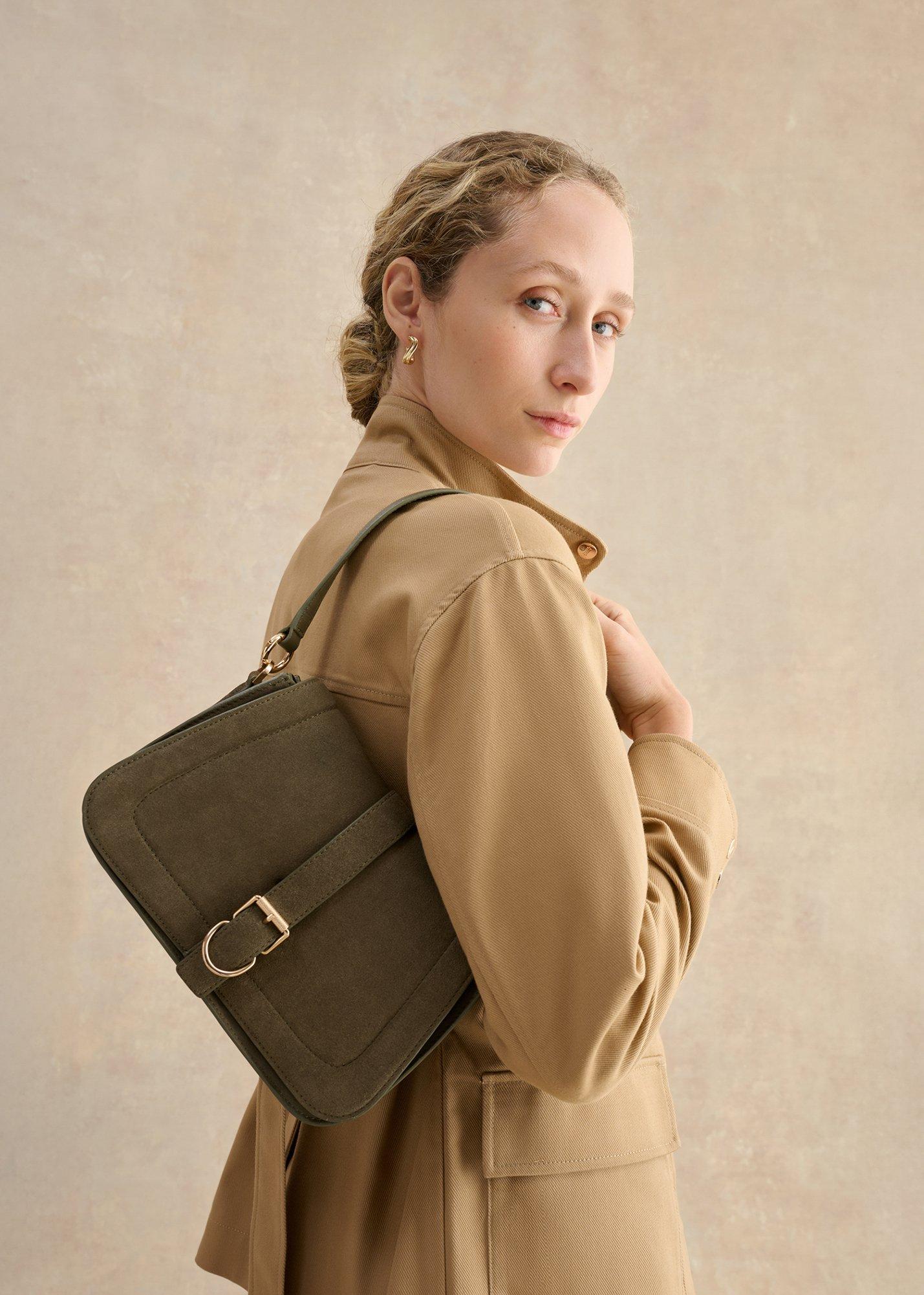 Wren Suede Crossbody Bag, Dark Olive, hi-res