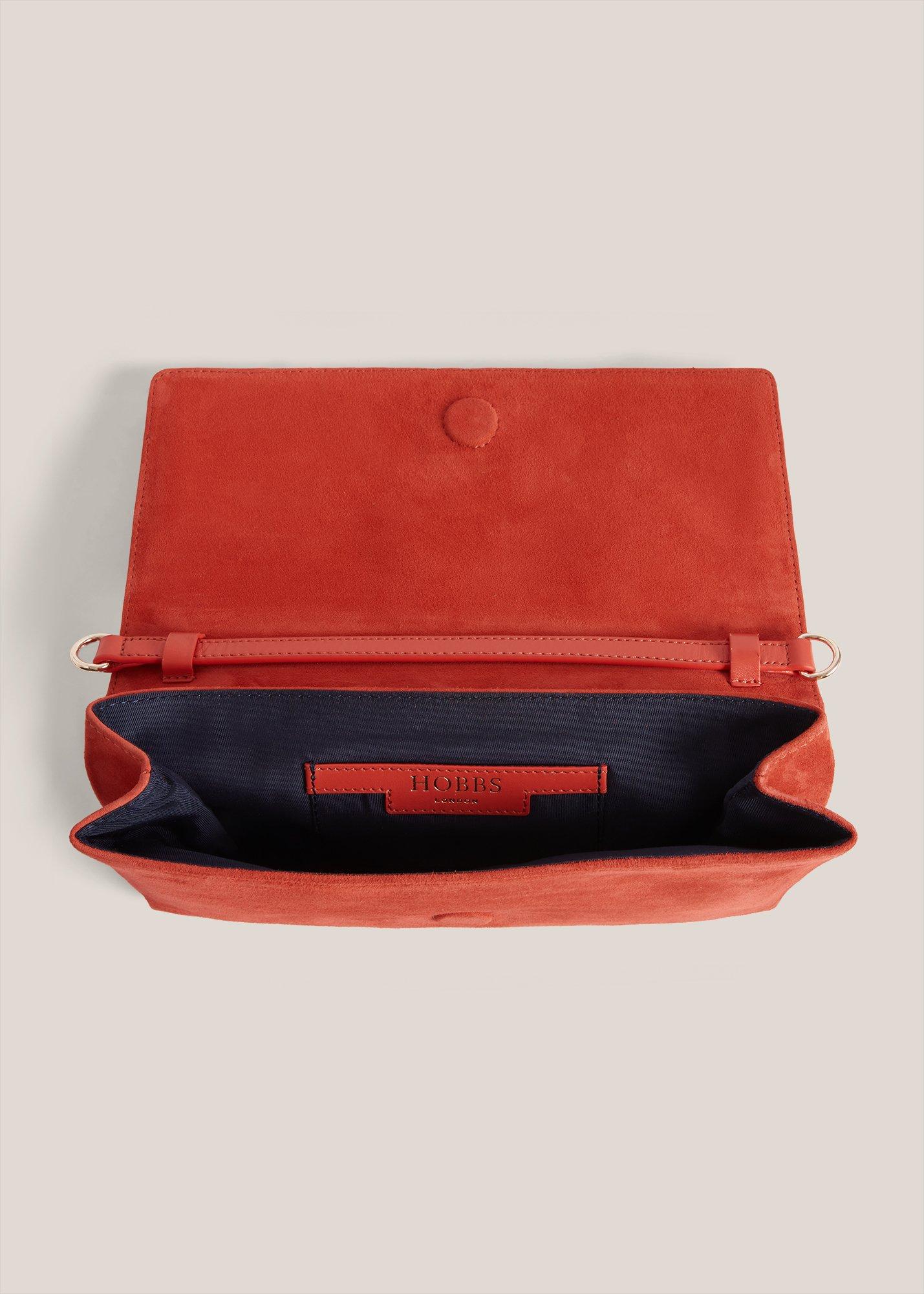 Ashley Suede Clutch, Calendula Red, hi-res