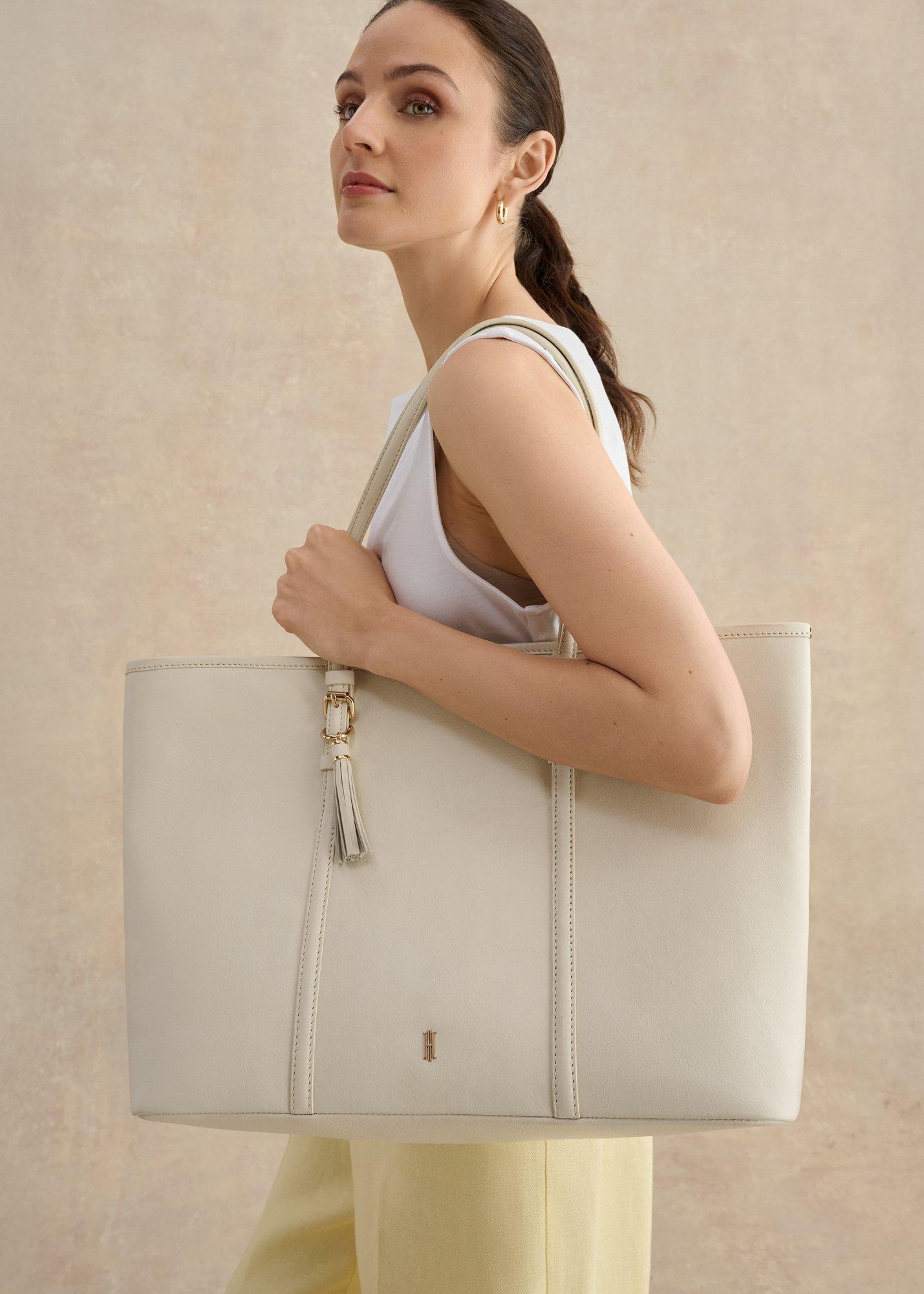 Kyra Leather Tote Bag, Warm Ivory, hi-res